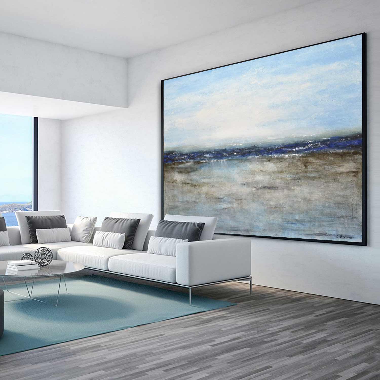 Blue Brown large  Landscape Seascape Painting On Canvas