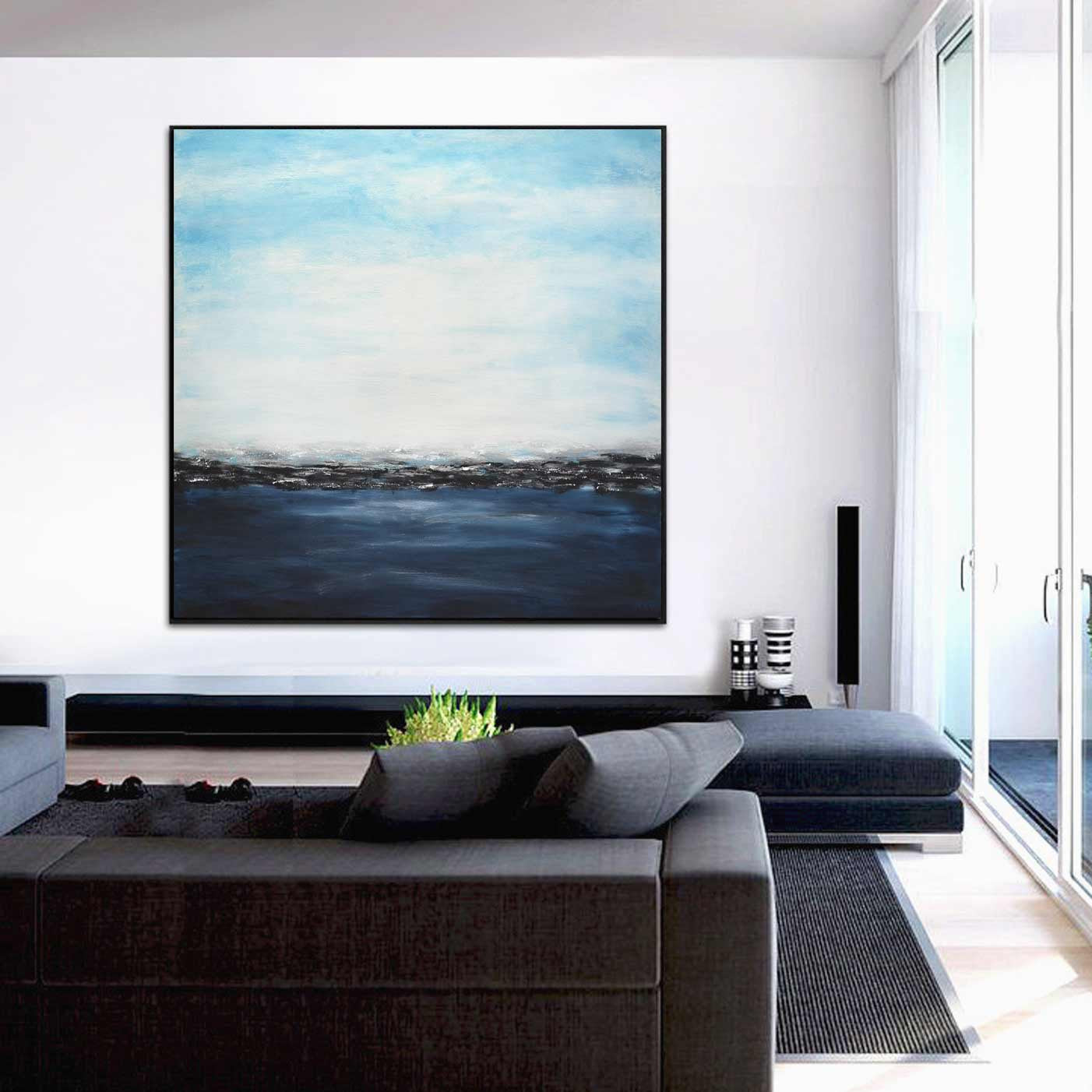 large abstract seascape painting blue waves