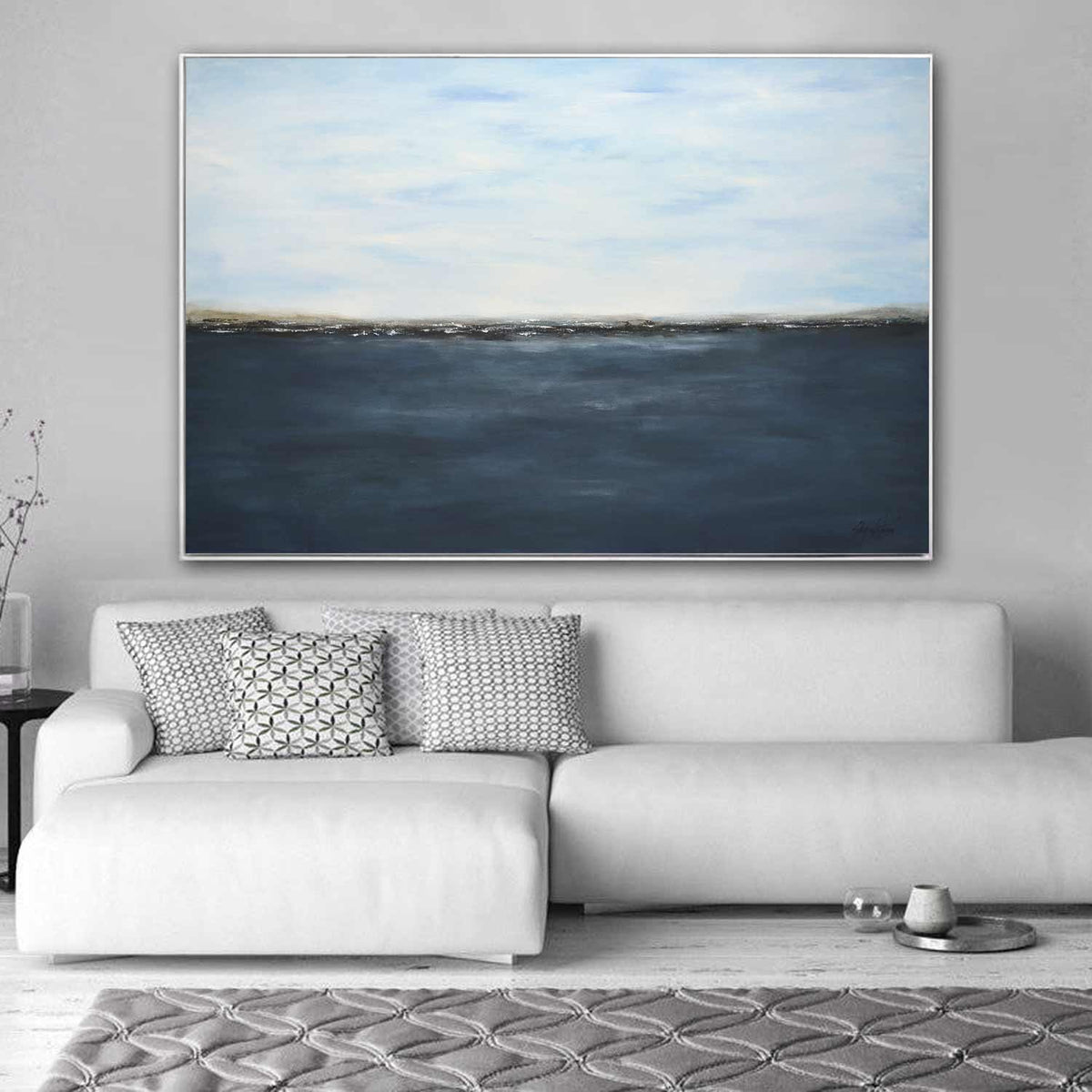 Deep Blue coastal Painting Handmade Art On Canvas American Artist