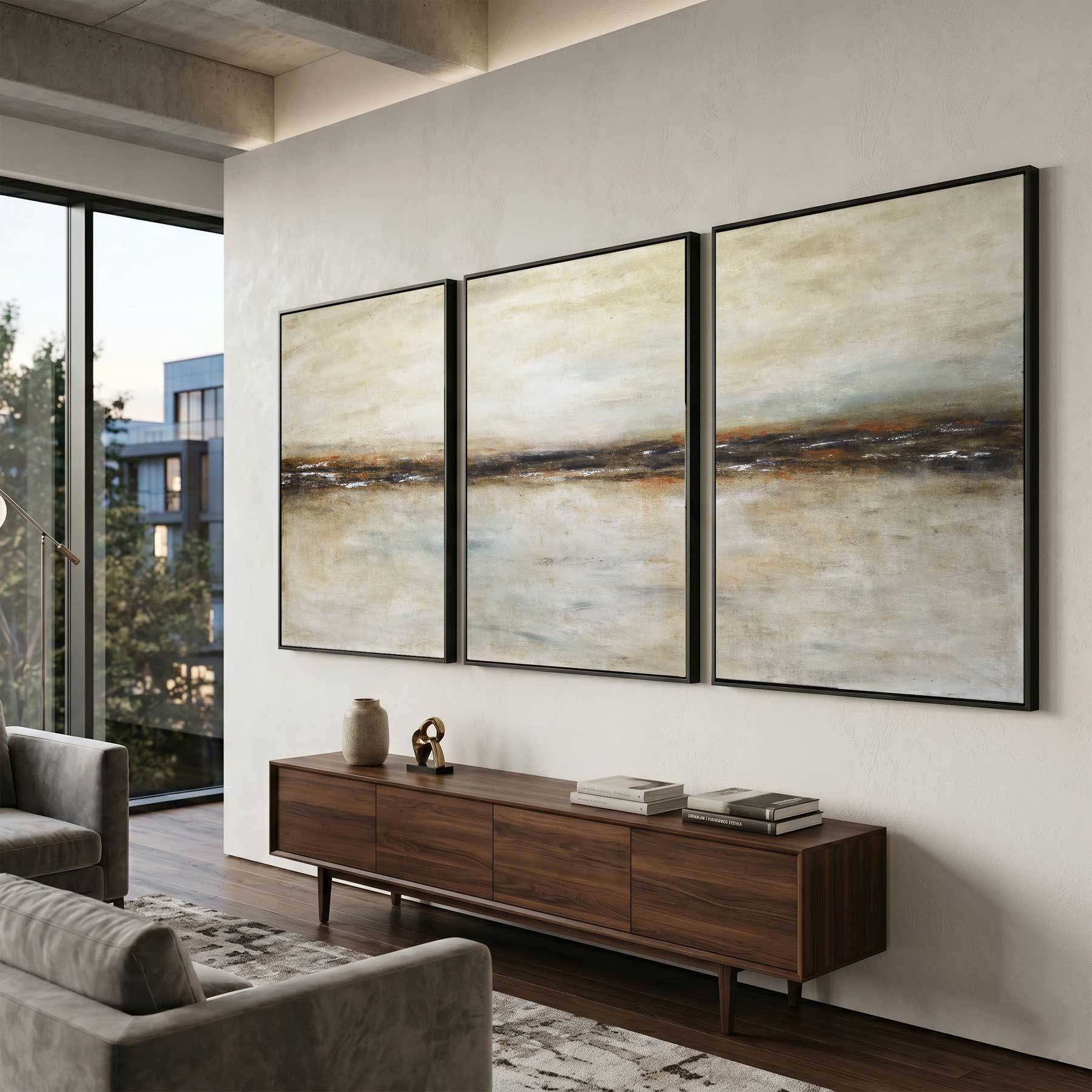 set of three paintings for living room 3 Piece Abstract Art Earth Tones Multi Panel