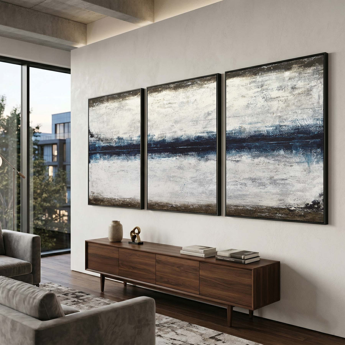 Handmade Oversized Abstracts 3 Panel Framed Oil Paintings for living room