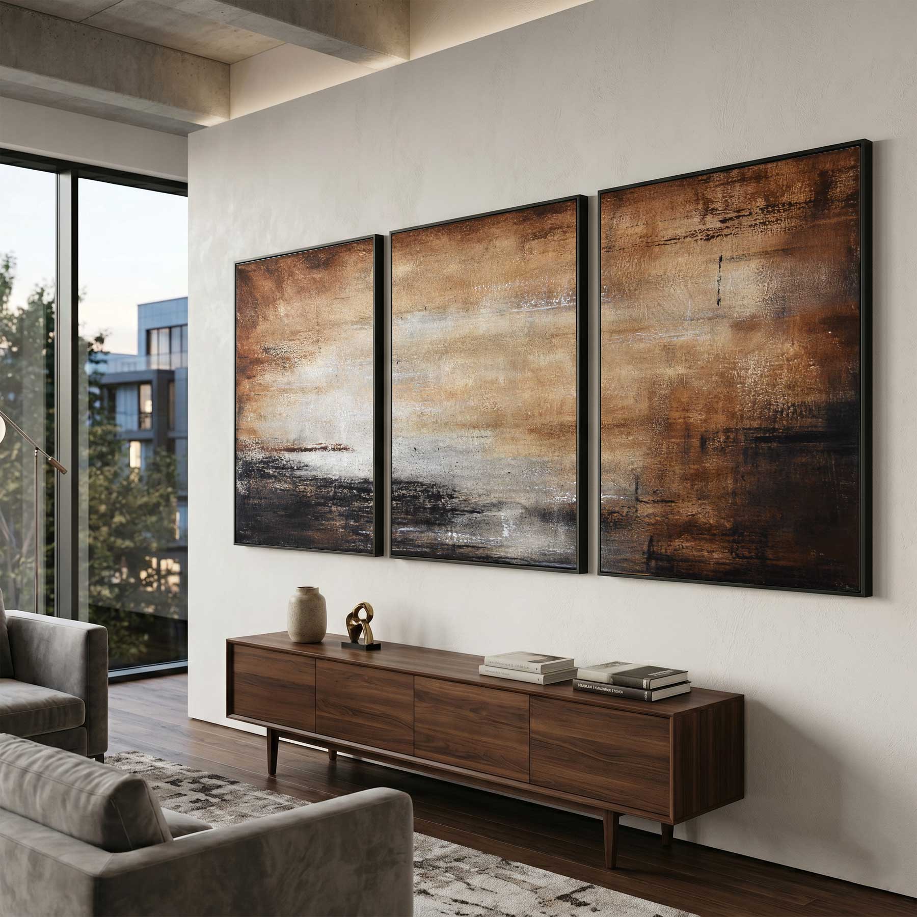 Brown Triptych Paintings for living room