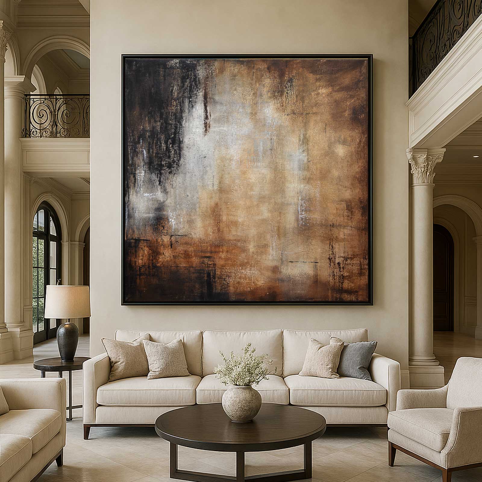 Square Brown Oversized Brown Beige Abstract Painting Wabi Sabi