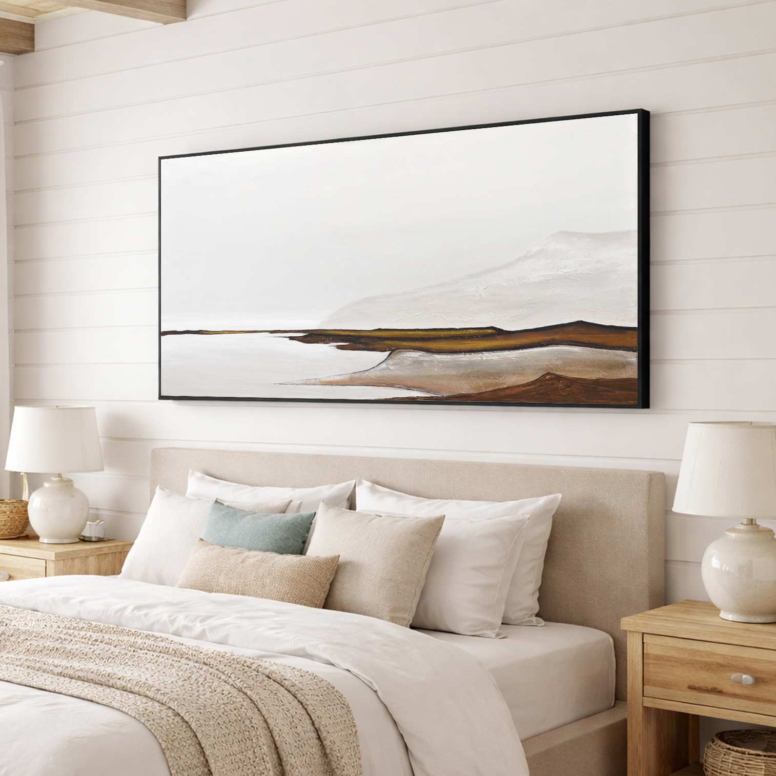 minimal framed painting in bedroom