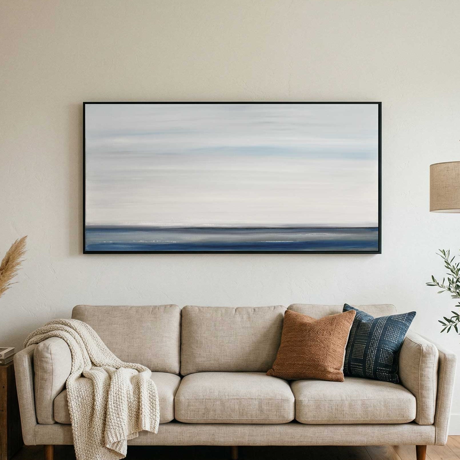 minimal painting above sofa