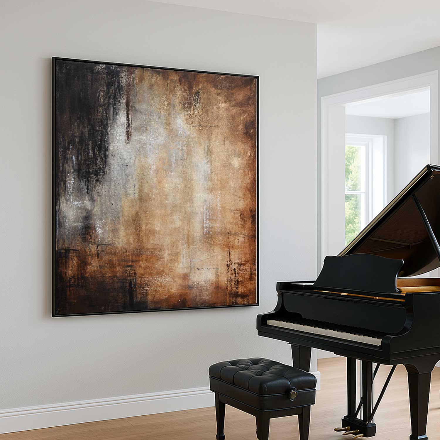 Square Brown Oversized Brown Beige Abstract Painting Wabi Sabi