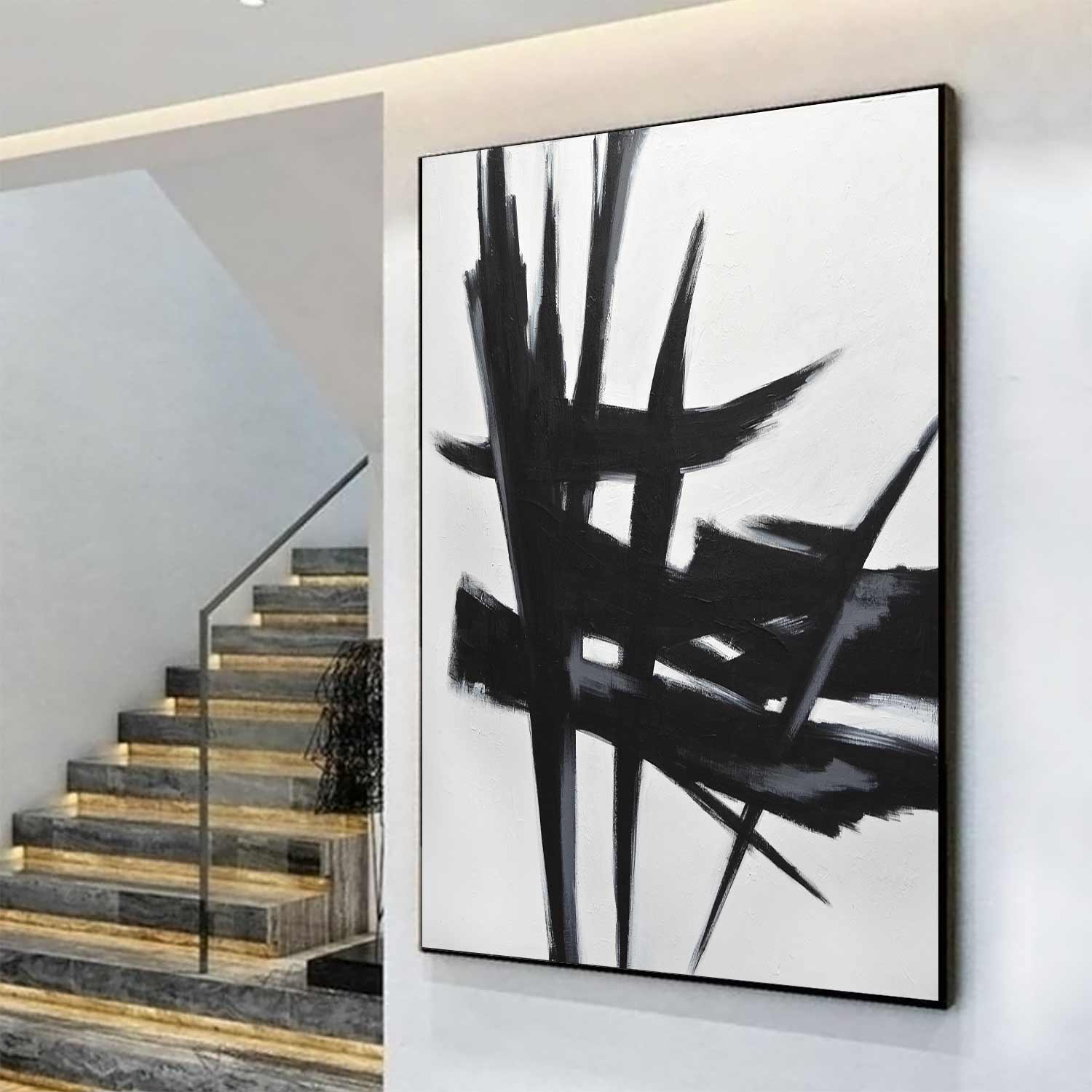 Expressive Painting Black And White Art Vertical Canvas staircase