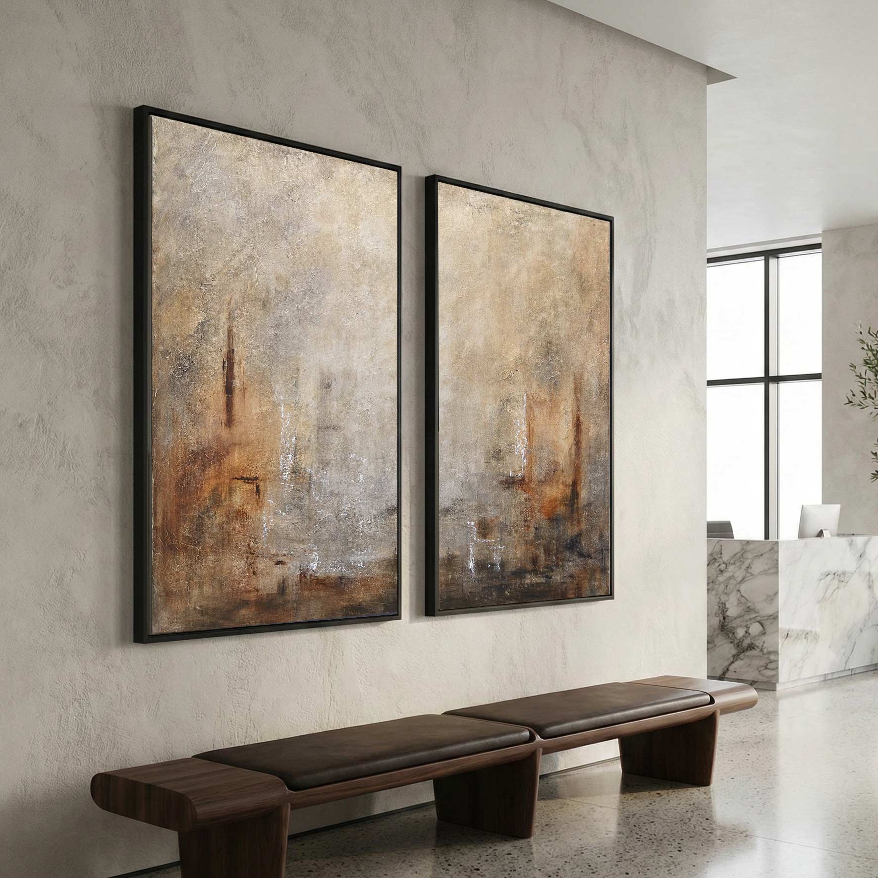 Diptych Art For office lobby Large Walls Wabi Sabi Abstracts Set Of 2 Paintings