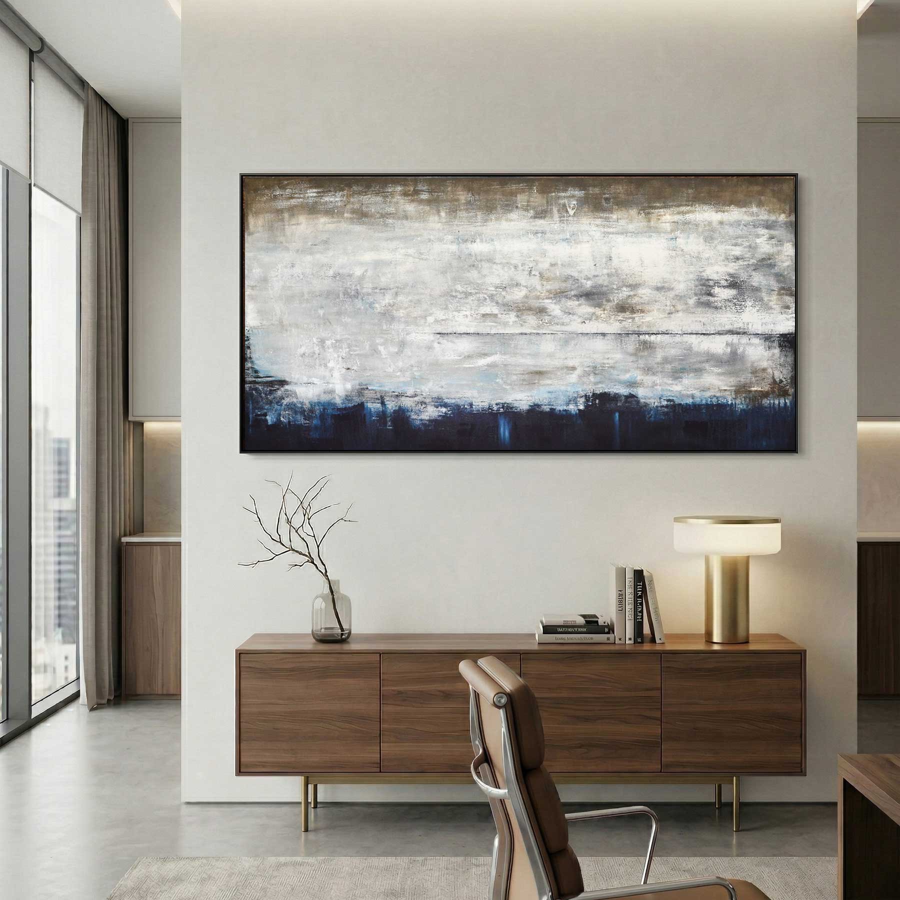 office art Panoramic Wide Brown Blue Painting Handmade Art On Canvas