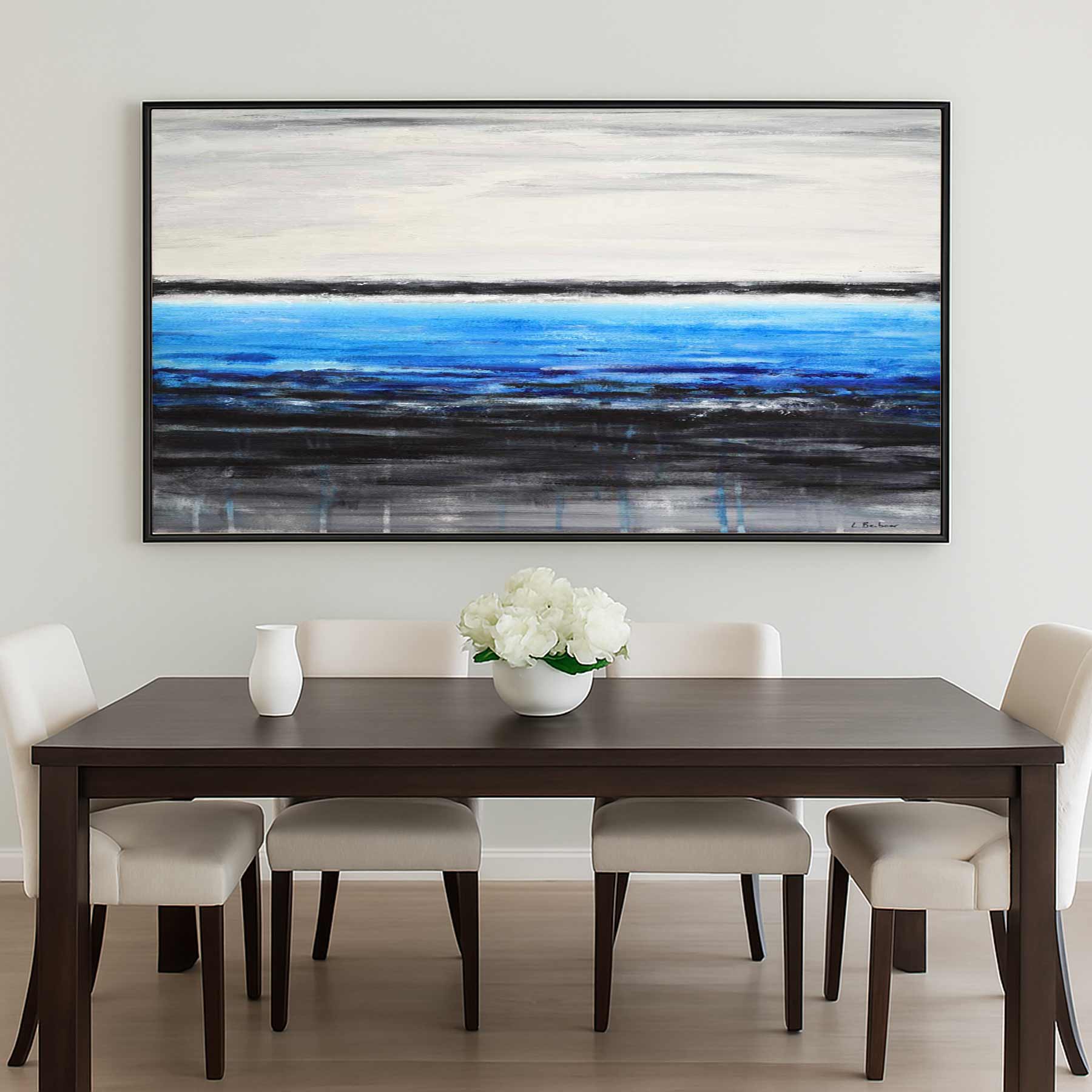 Deep Blue Seascape Painting Framed Art Modern Design