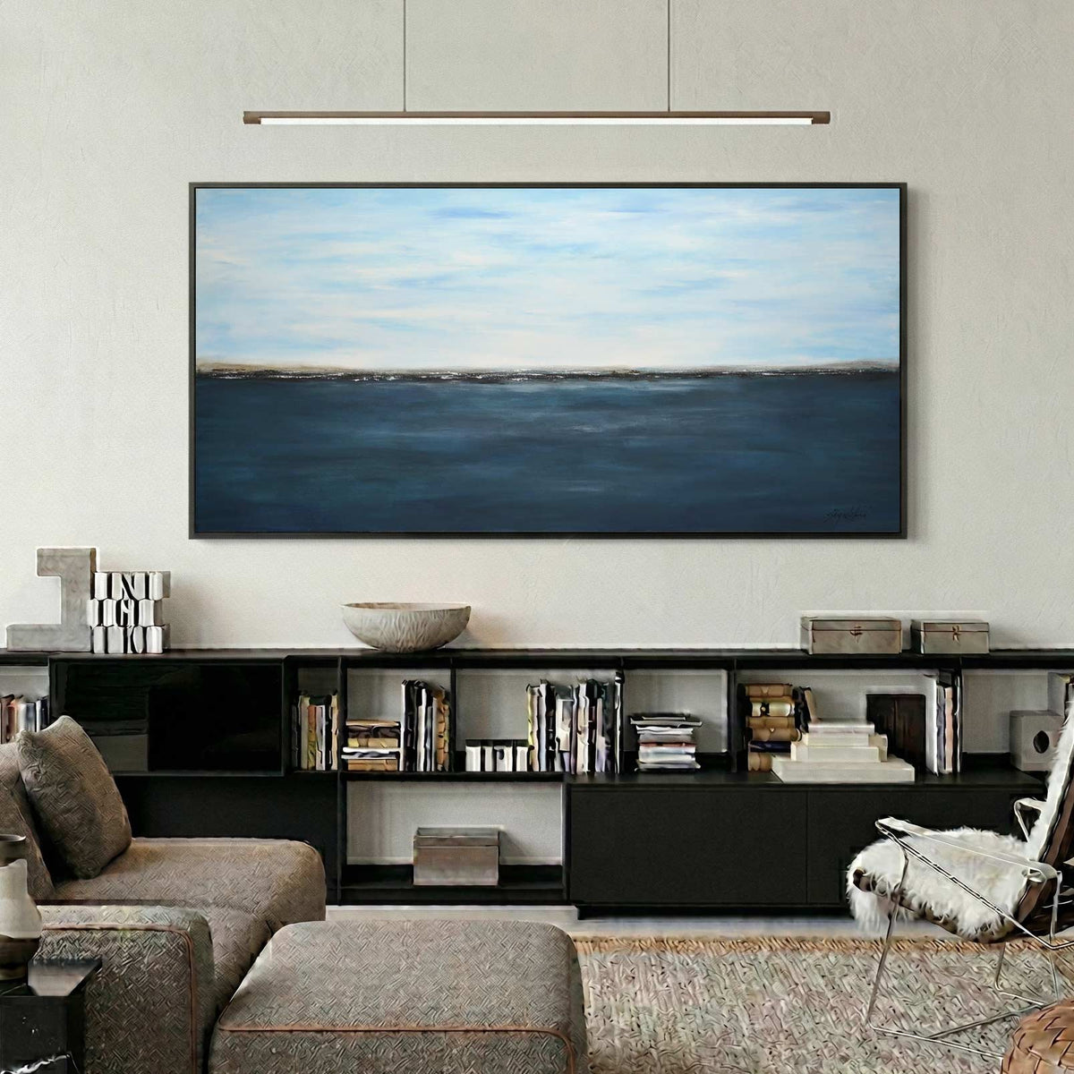 Coastal Painting Original Handmade Interior Design wide canvas
