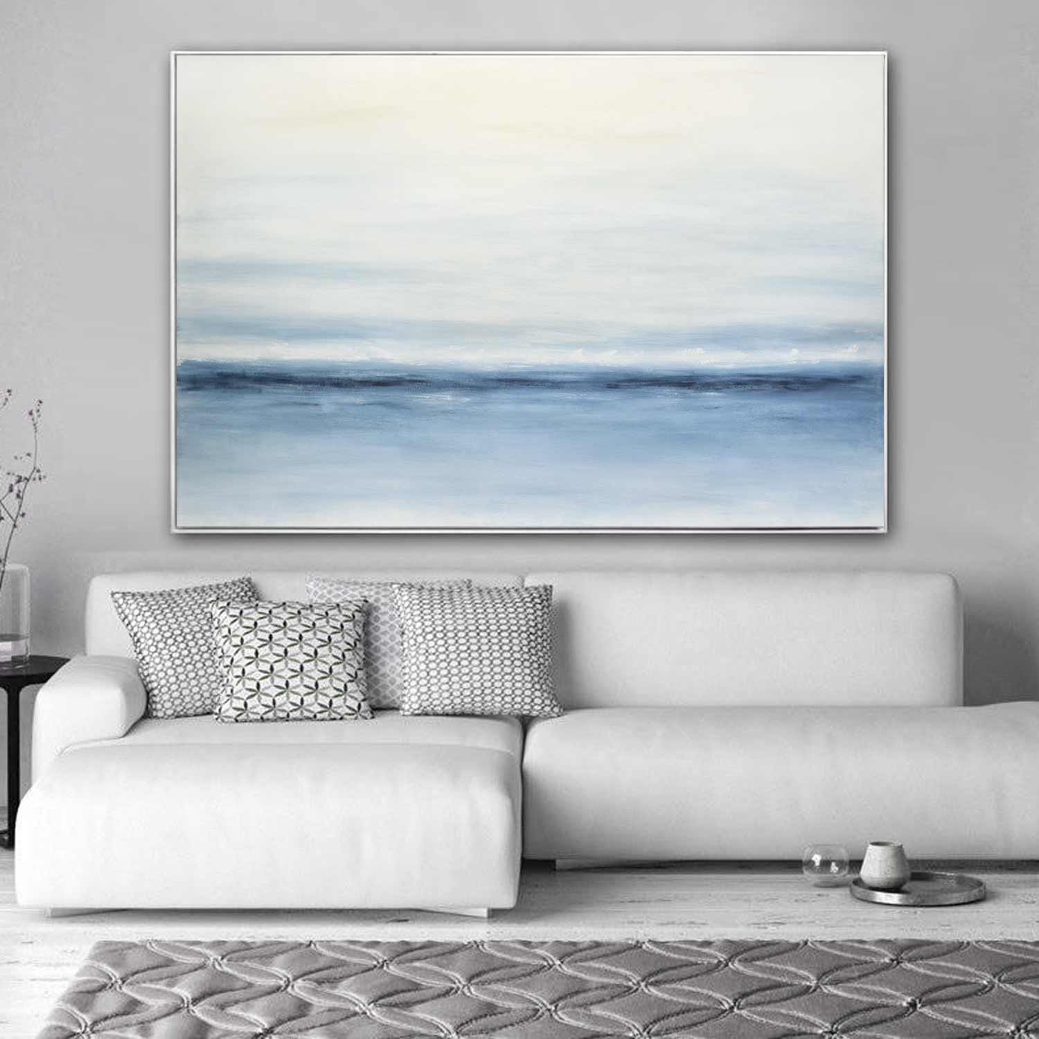 Abstract Art On Canvas Blue Coastal Painting seascape