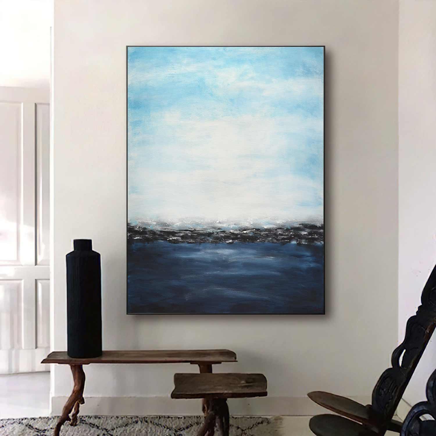 blue seascape painting on canvas