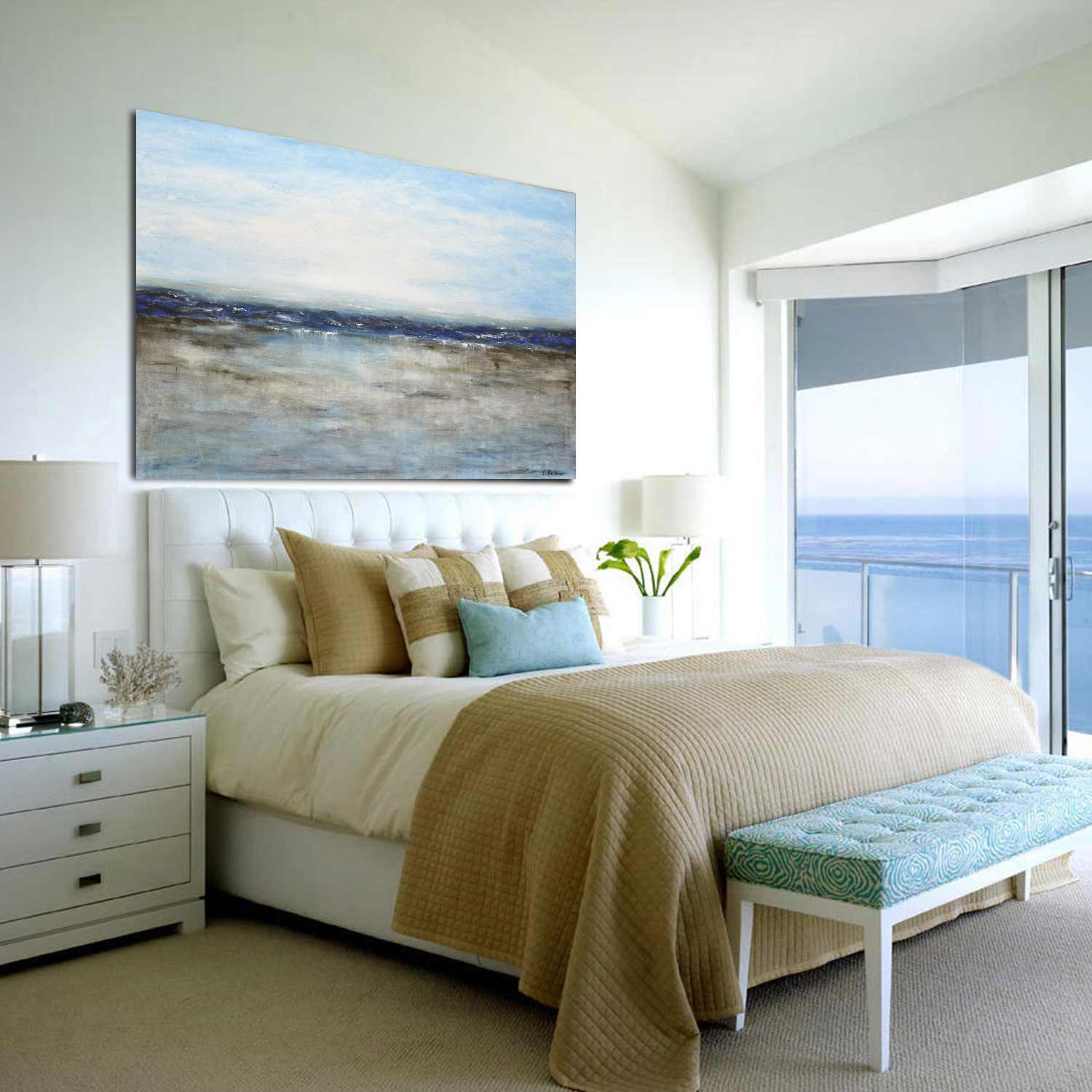 Blue Brown Landscape Seascape Painting On Canvas bedroom