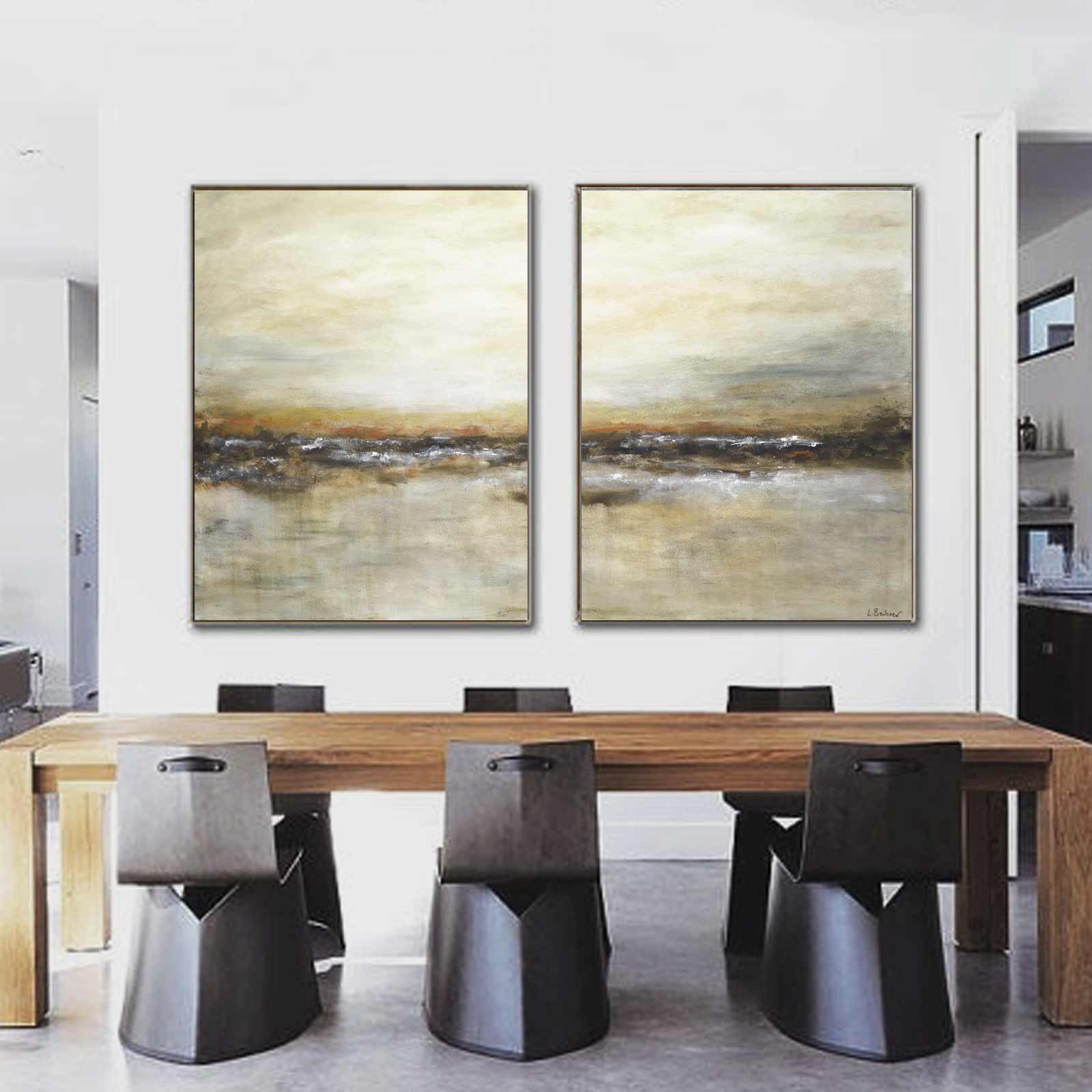 Earth Tones set of 2 Large Scale Art Living Room Warm Colors