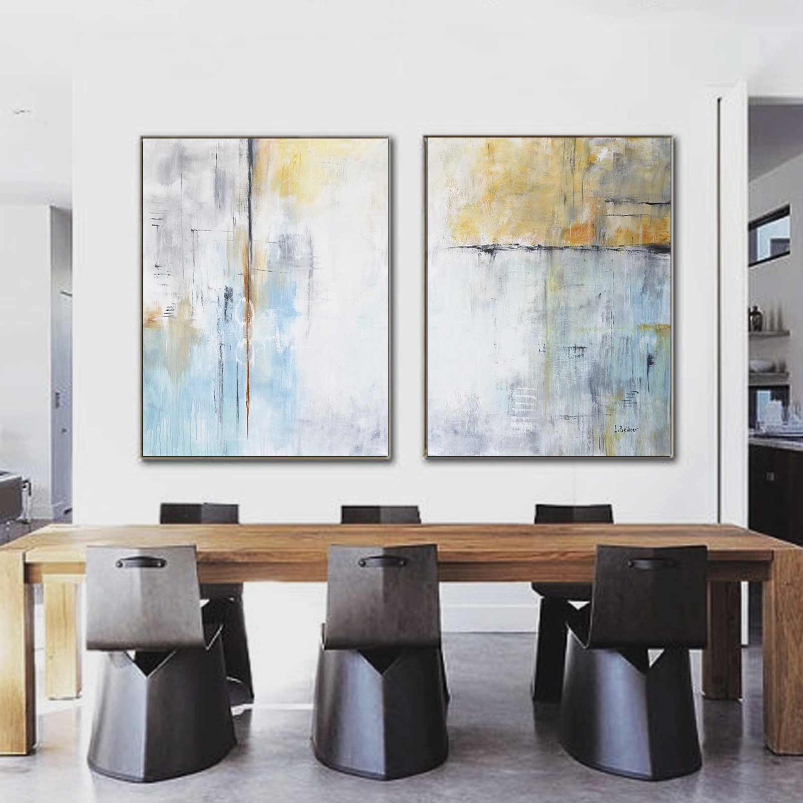 Set Of 2 Paintings On Canvas for dining room Contemporary Abstract Large Art