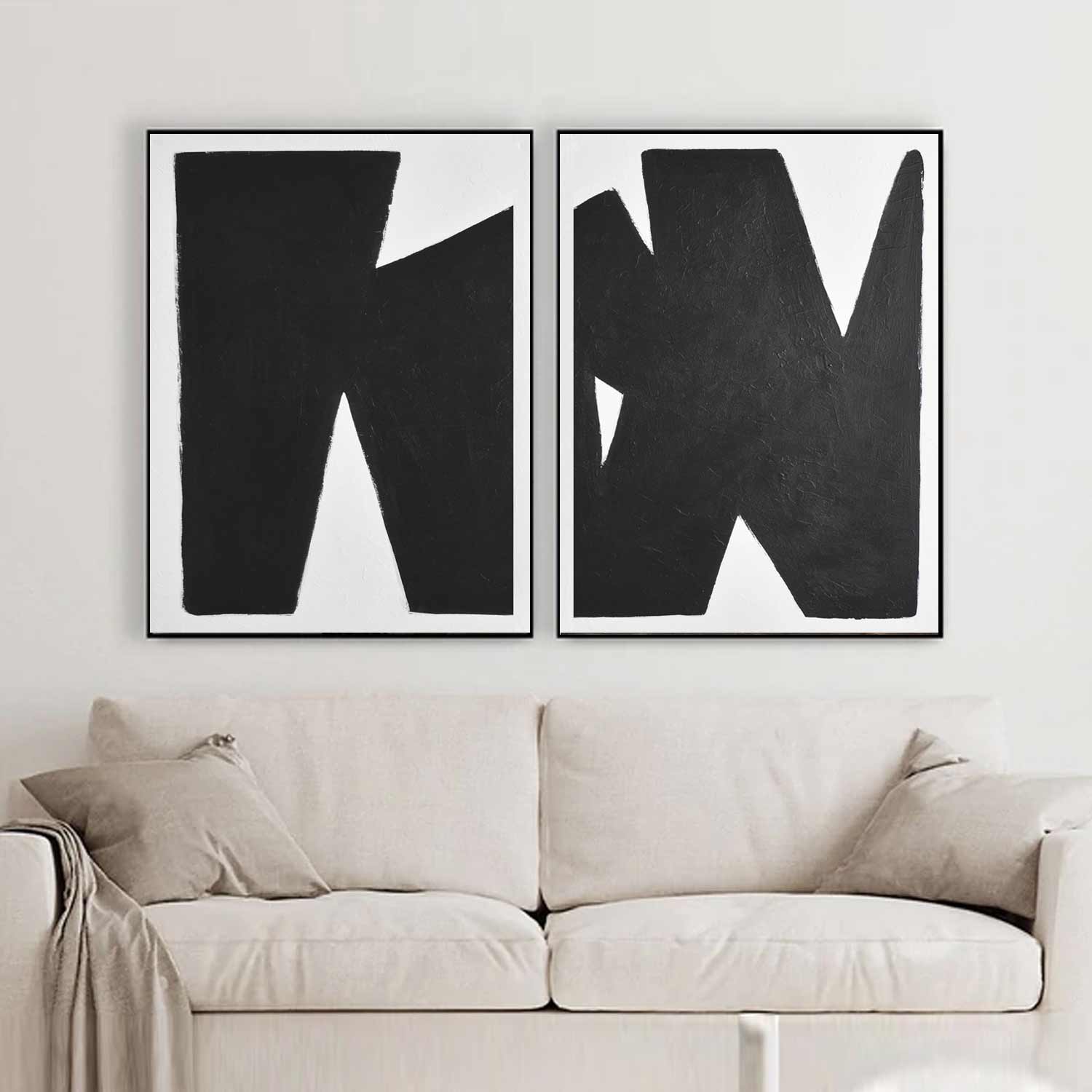 Art For Big Walls Two Panel Paintings Black White Canvas "The Statement"