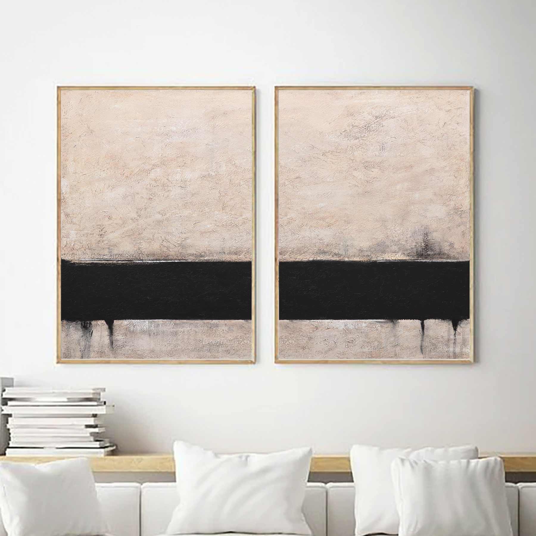 Textured Brown Black 2 Panel Wall Art Neutral Tones "In Front Of Me Now"