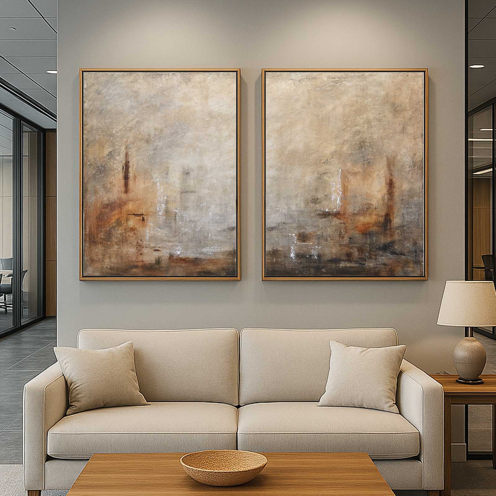 Diptych Art For office Walls Wabi Sabi Abstracts Set Of 2 Paintings