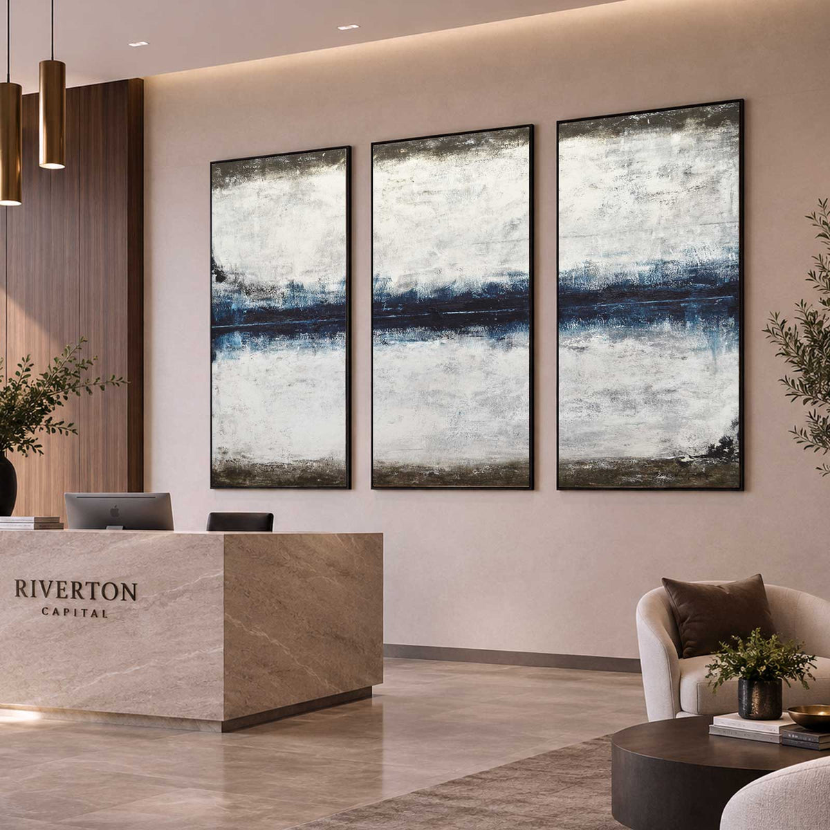 original Hand Painted Oversized Abstracts 3 Panel Framed Oil Paintings