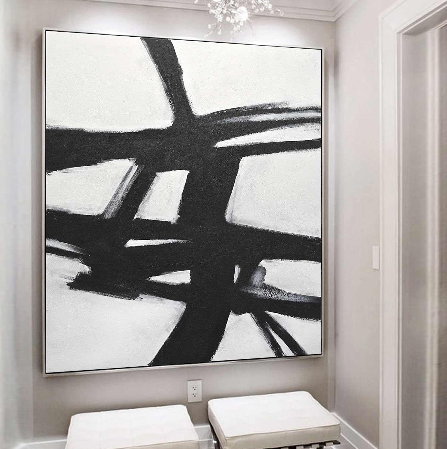 black and white square art abstract expressionist