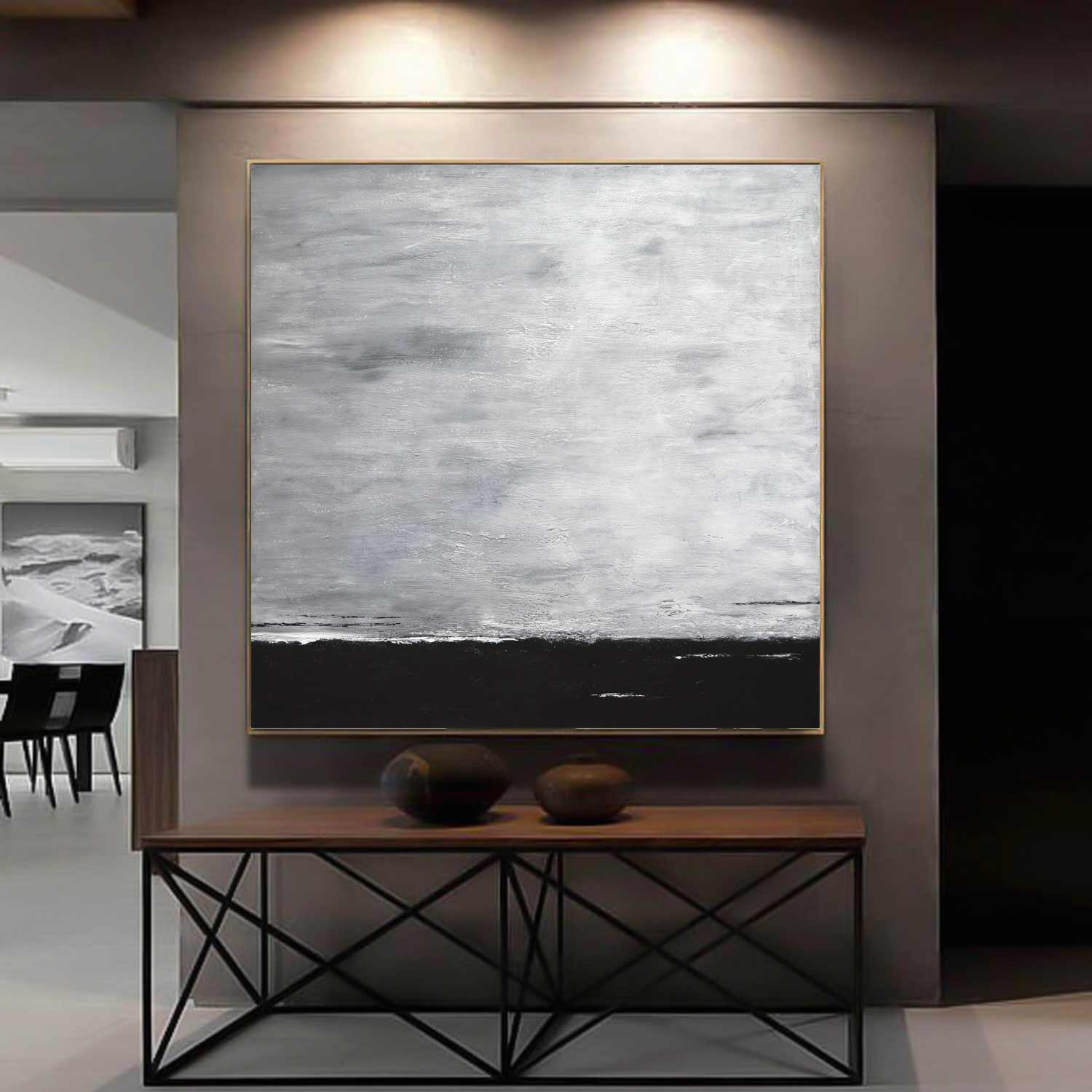 square artwork on canvas monochromatic landscape painting