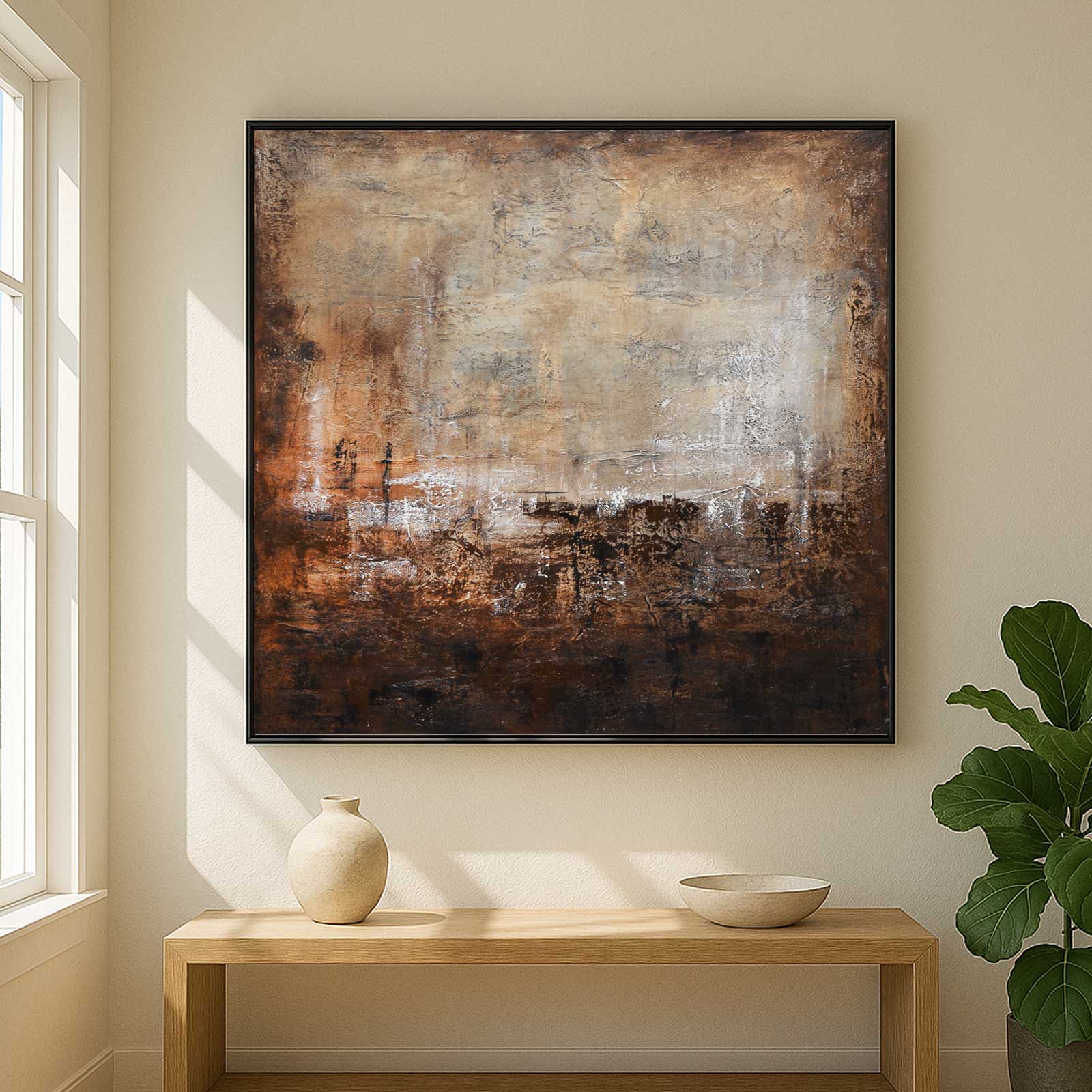 Abstract Painting Deep Brown Wabi Sabi Art For Living Room square