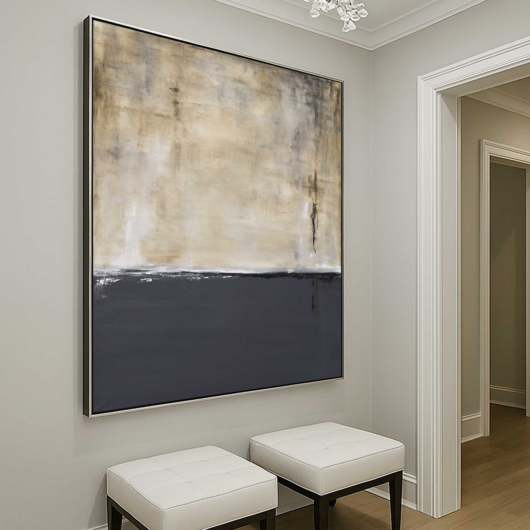 Minimalist Painting Gray Brown Vertical Wall Art Wabi Sabi