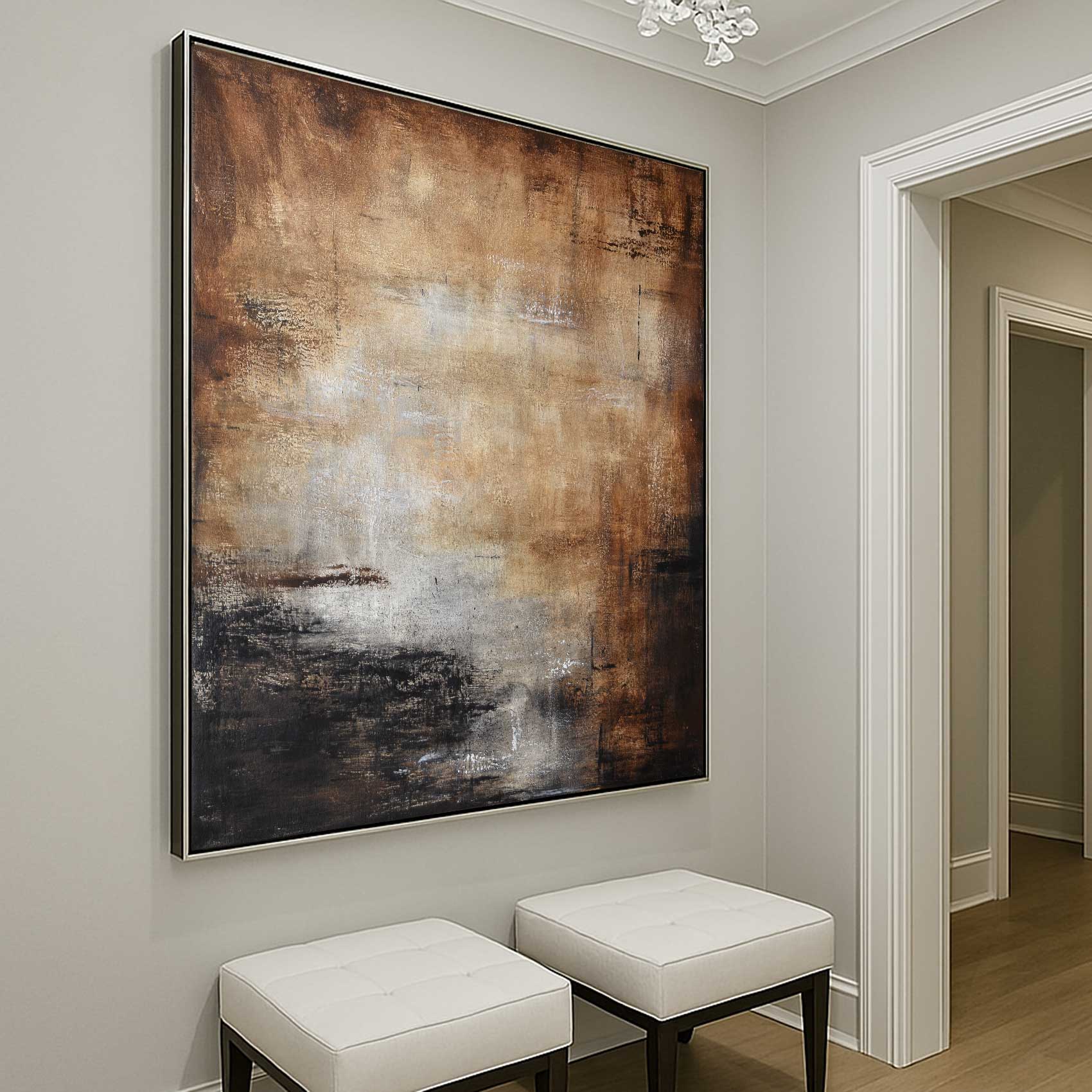 Brown Wall Art On Canvas For Office Or Living Room Large Painting entryway