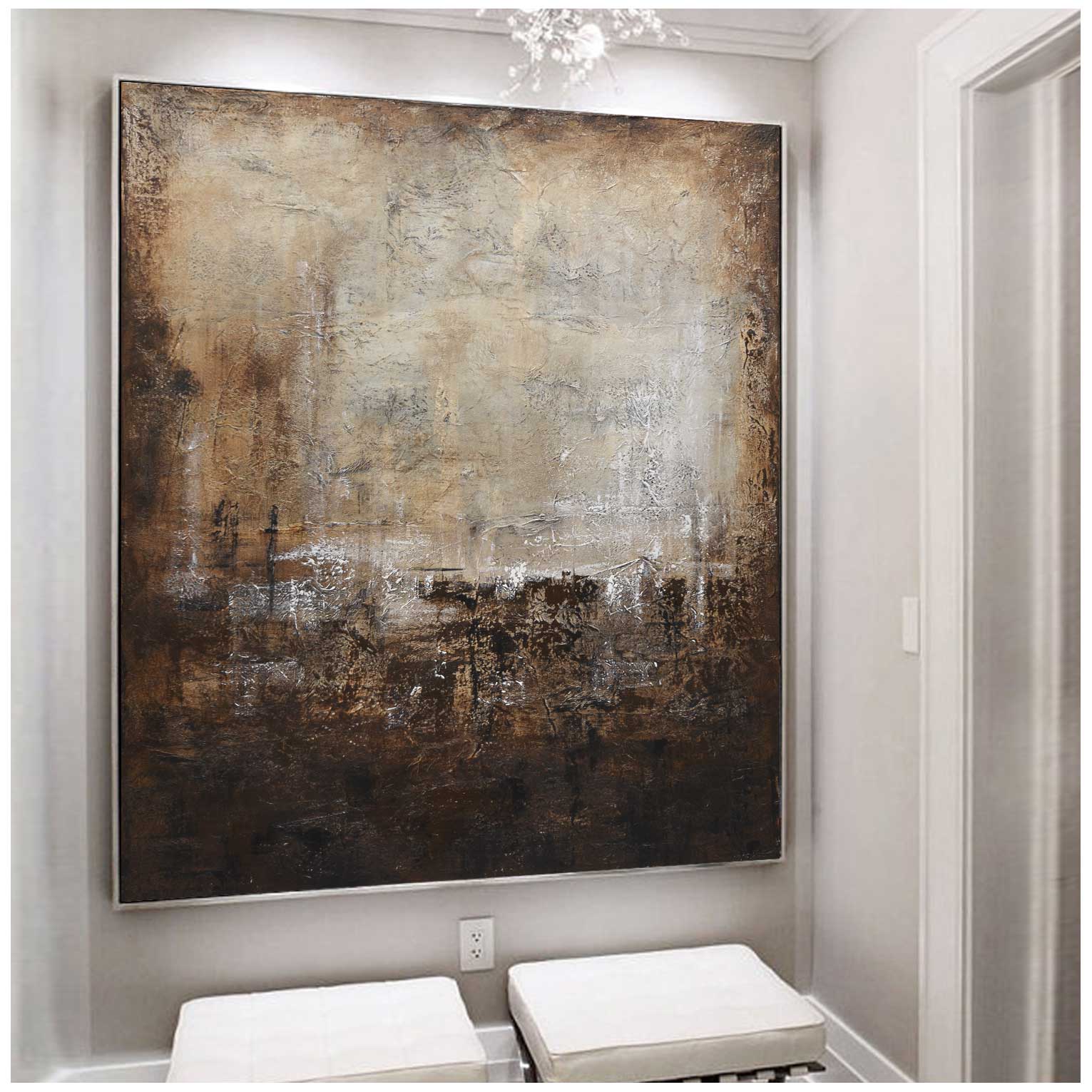 Abstract Painting Deep Brown Wabi Sabi Art For Living Room Textured