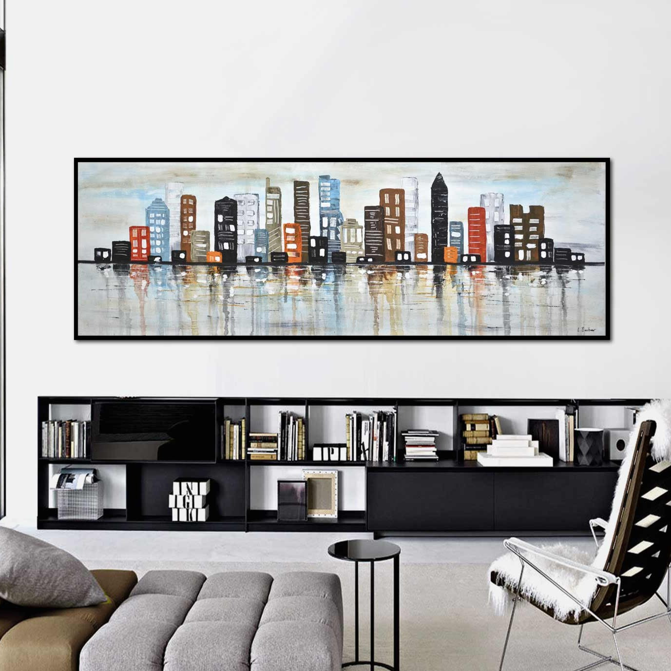 thin long panorama cityscape painting