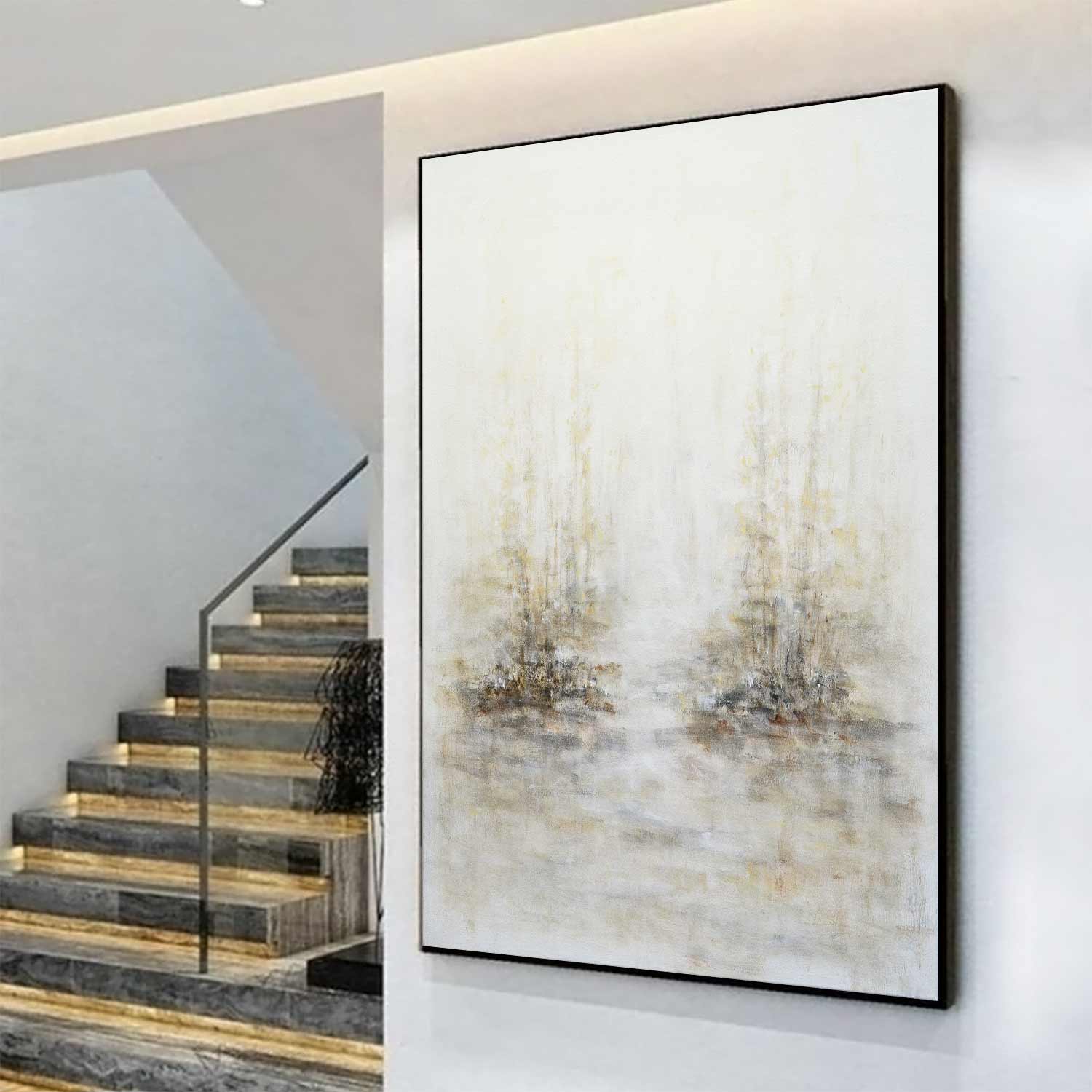 vertical light large trees painting
