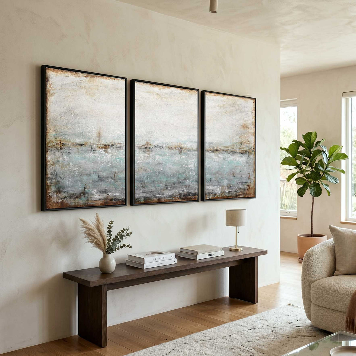 set of three Hand Painted Textured 3 Panel Art Interior Designer Wall Art Canvas living room