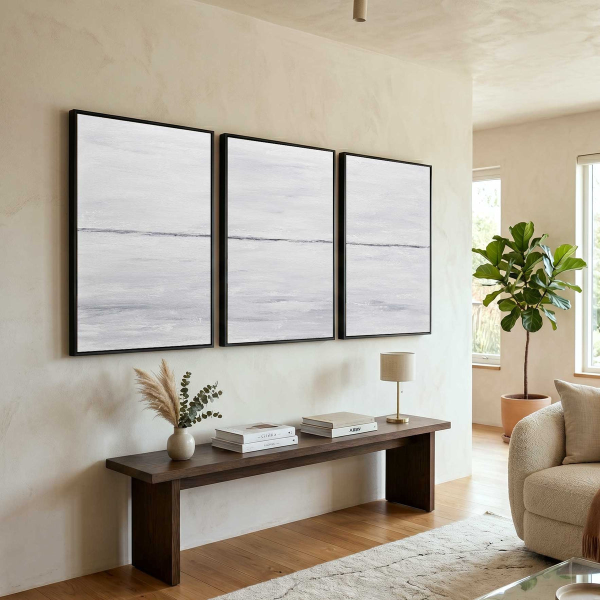 Original Minimal Triptych Light Painting 3 Panel Art For living room