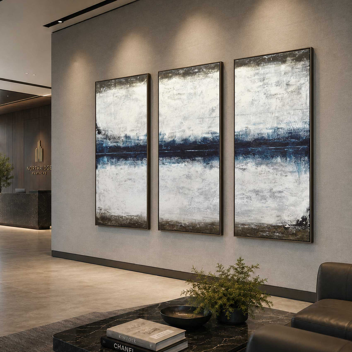original Hand Painted Oversized Abstracts 3 Panel Framed Oil Paintings
