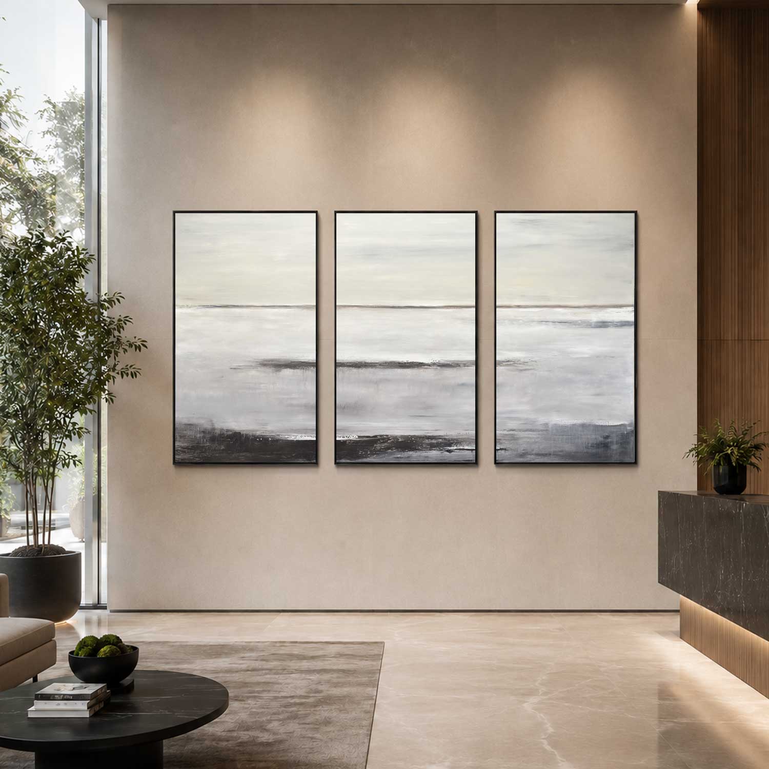 Contemporary Oversized Office Painting Set Of 3 Brown Beige Art