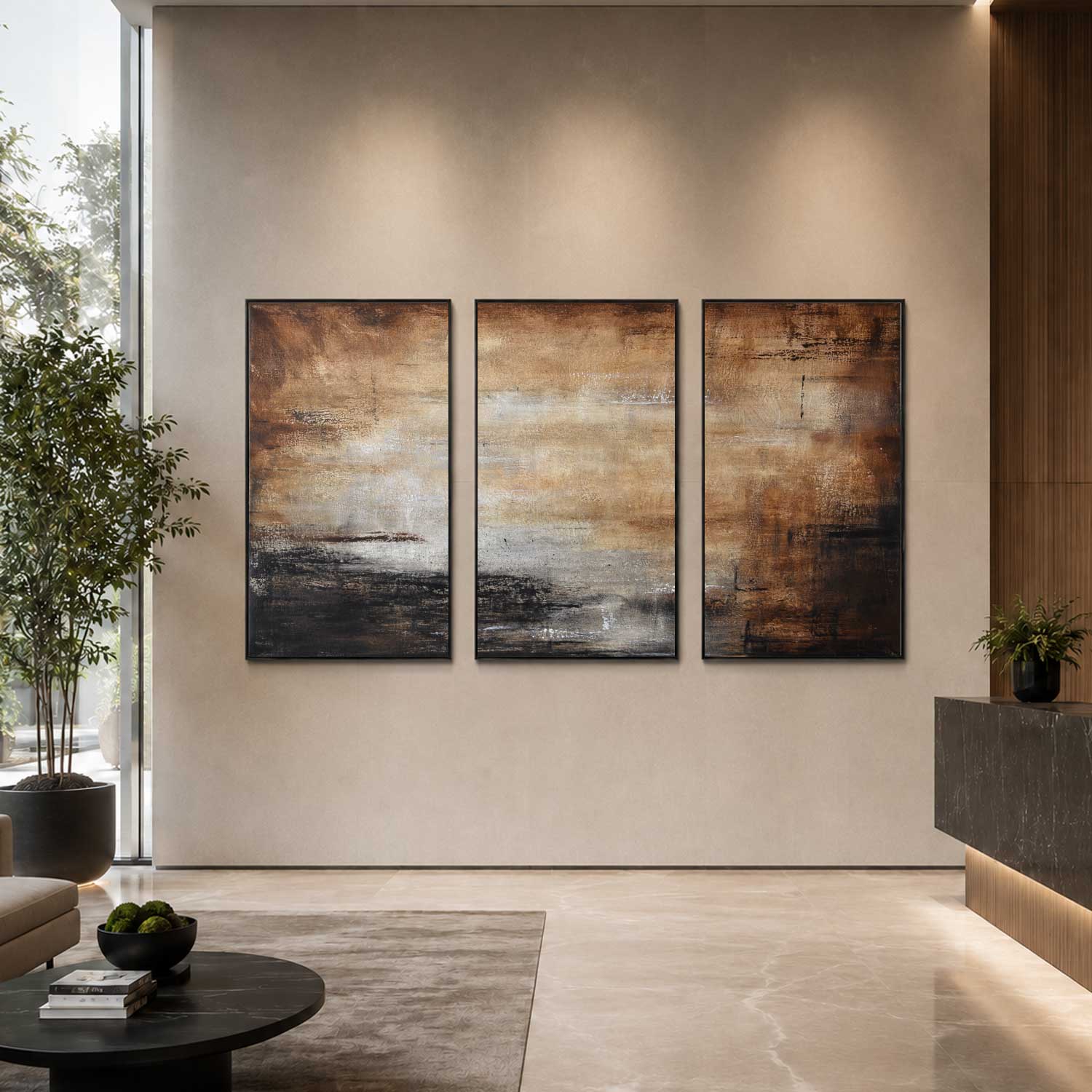 Brown set of 3 Paintings Office Art For Reception Conference Room