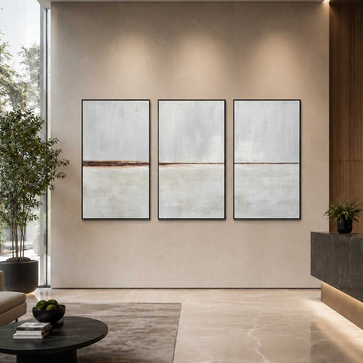Light Paintings Set Of 3 Minimalism Art Beige Gray office wall
