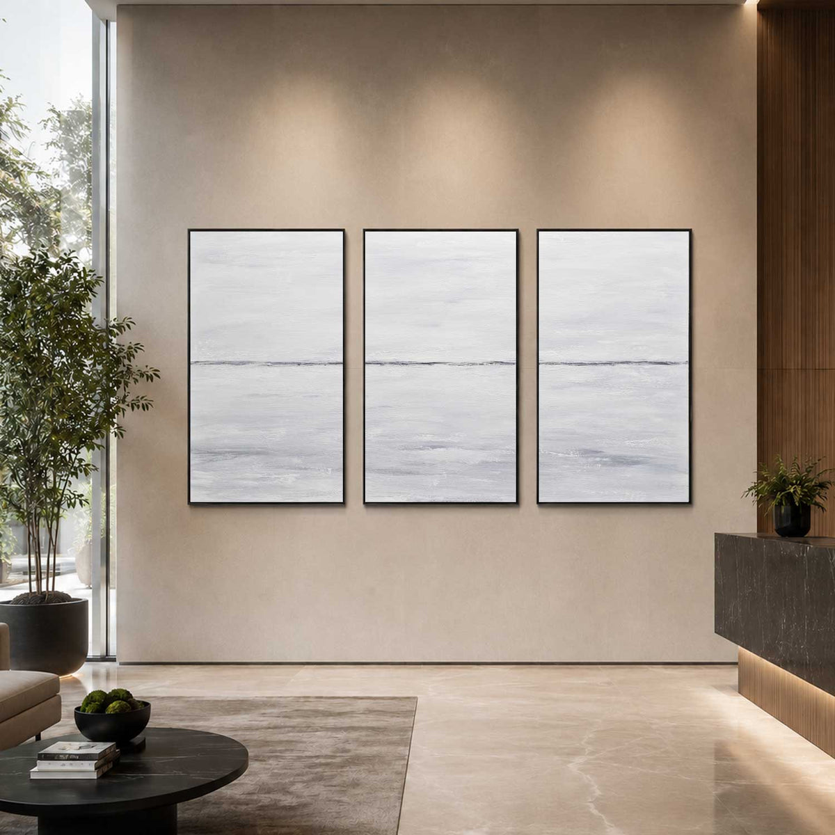 Original Minimal Triptych Light Painting 3 Piece Art For Office Space