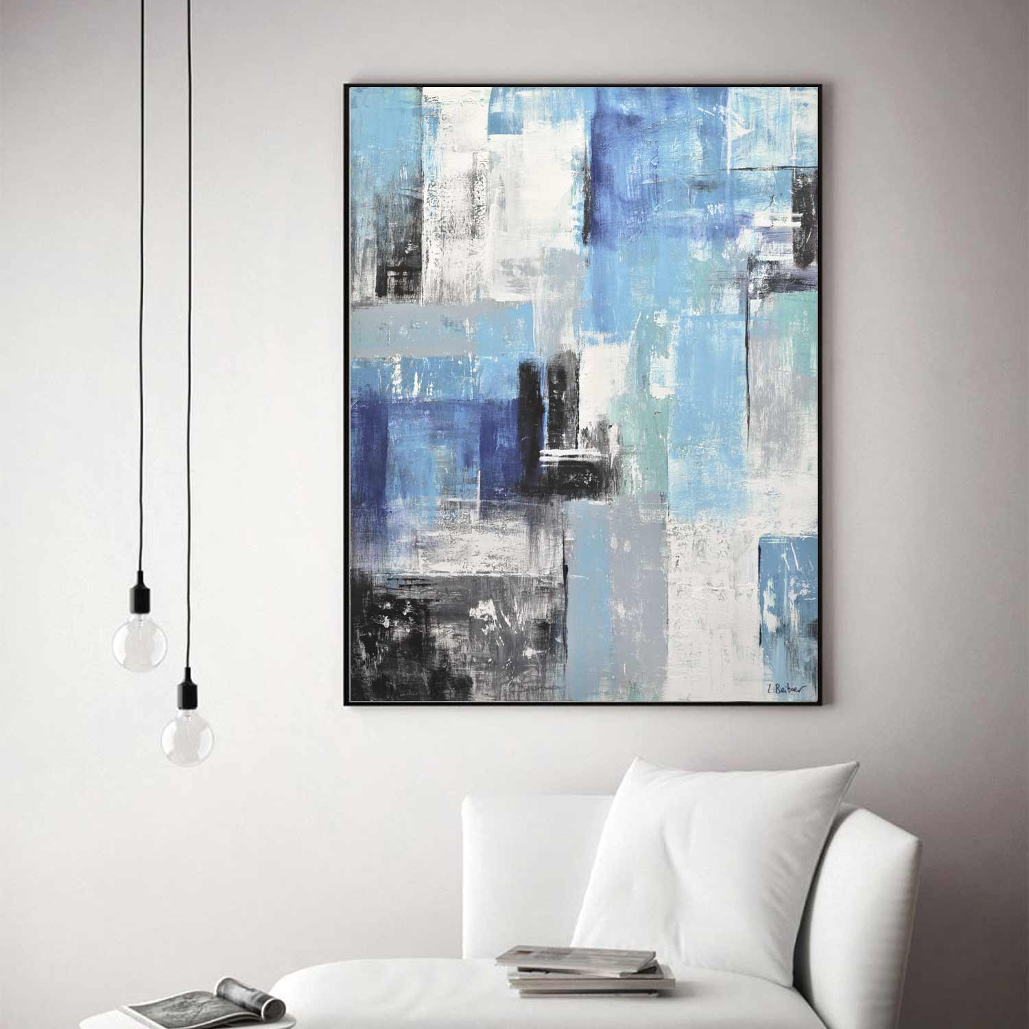vertical 30 x 40 blue blocks abstract