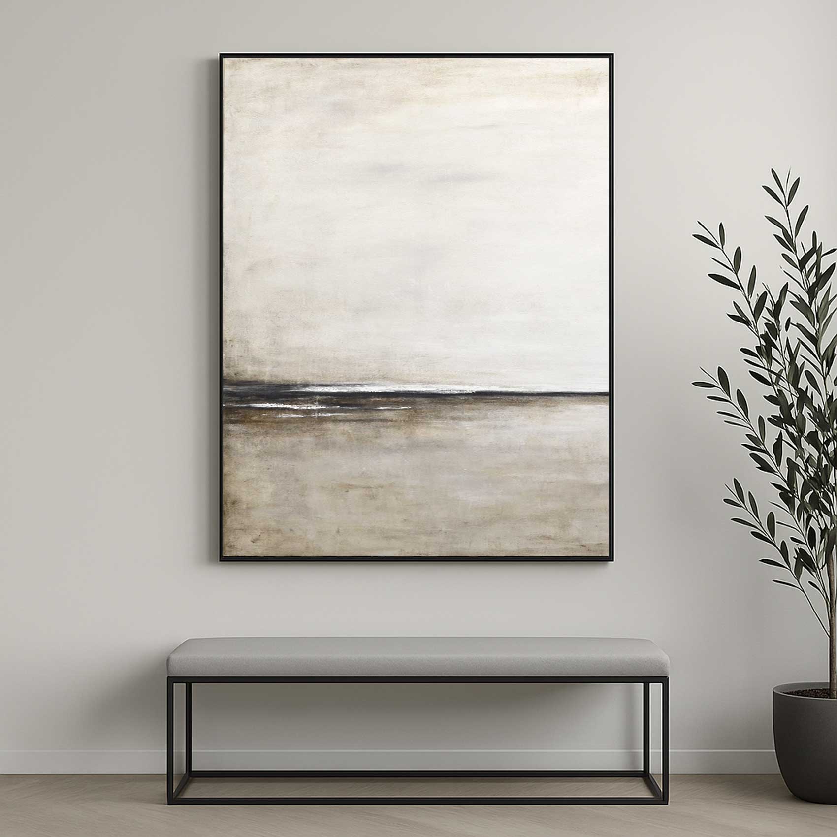 Minimalist framed Neutral Colors Painting Light Easy Art for Living Room