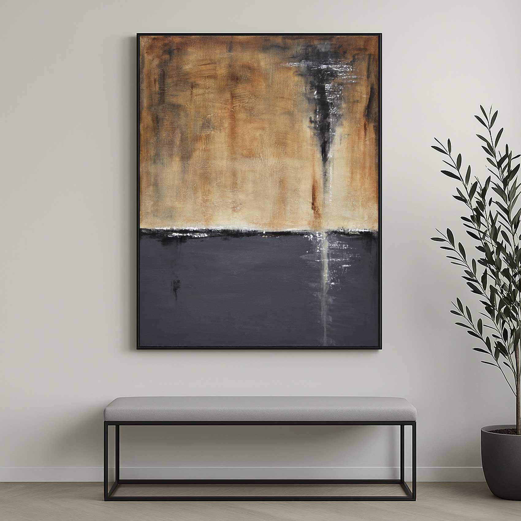 Gray Brown Contemporary Wall Art Vertical For Hallway Entryway