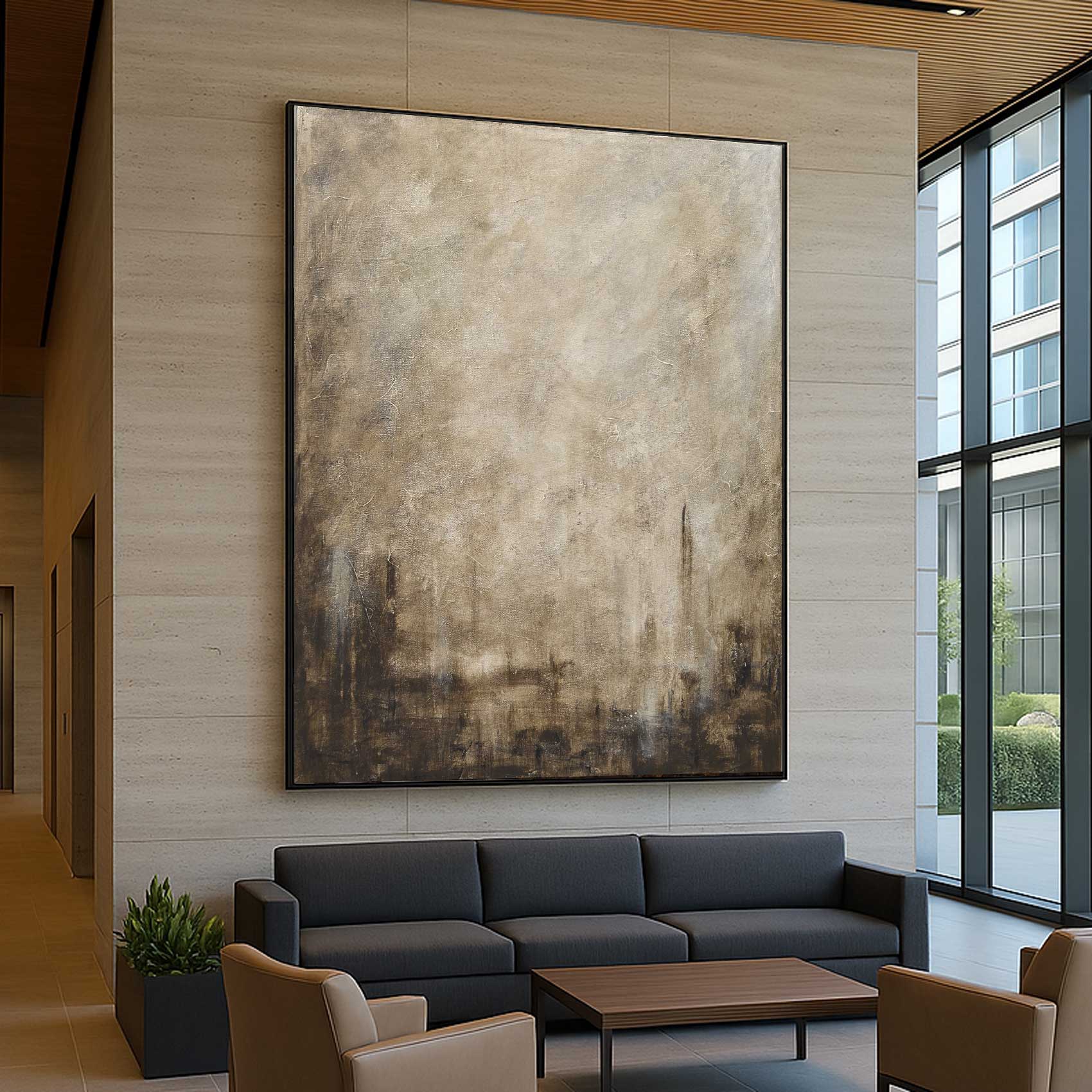 Office art Vertical Earth Tones Painting Textured Wabi Sabi Brown Beige Art