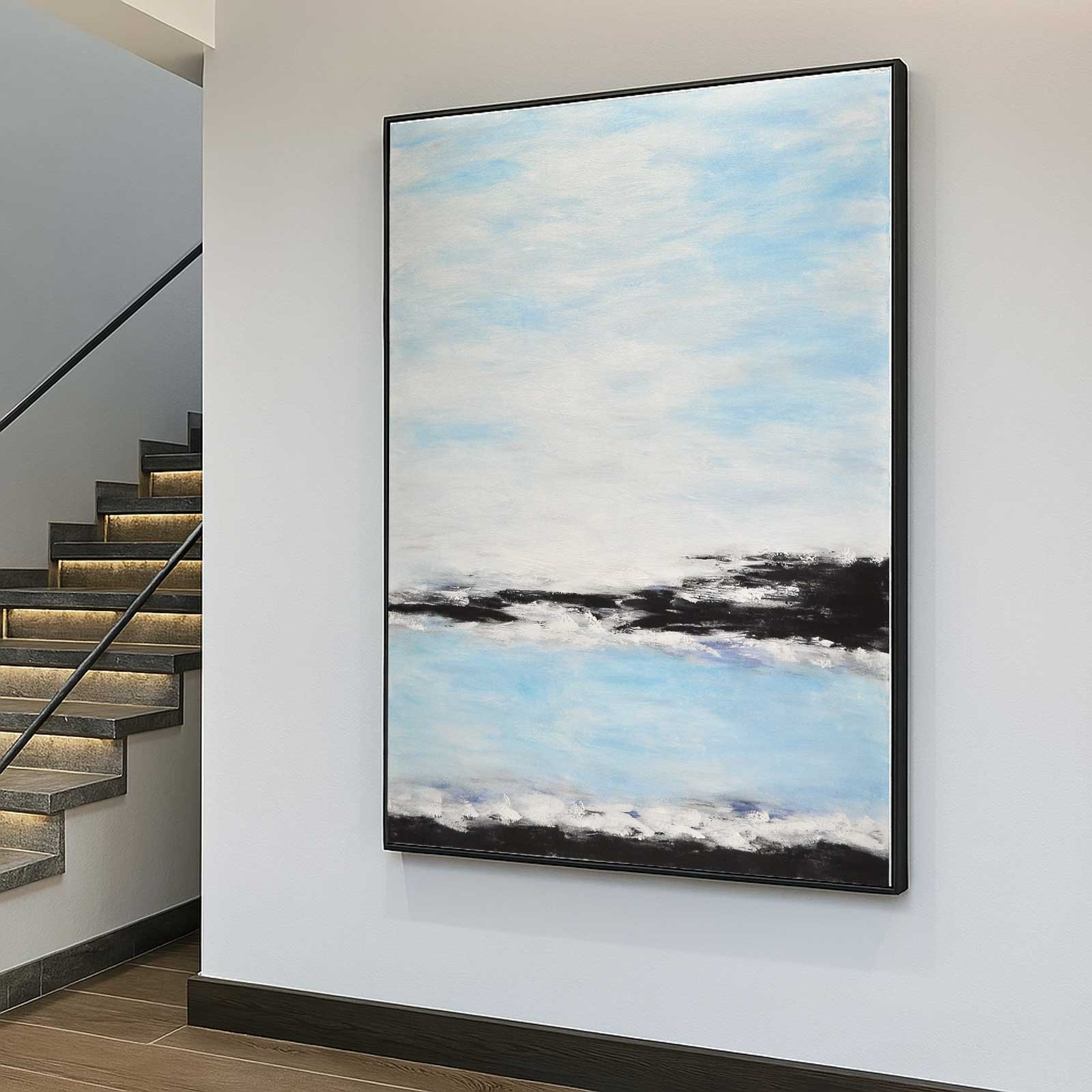 original Coastal Painting Seascape Vertical Blue staircase Art