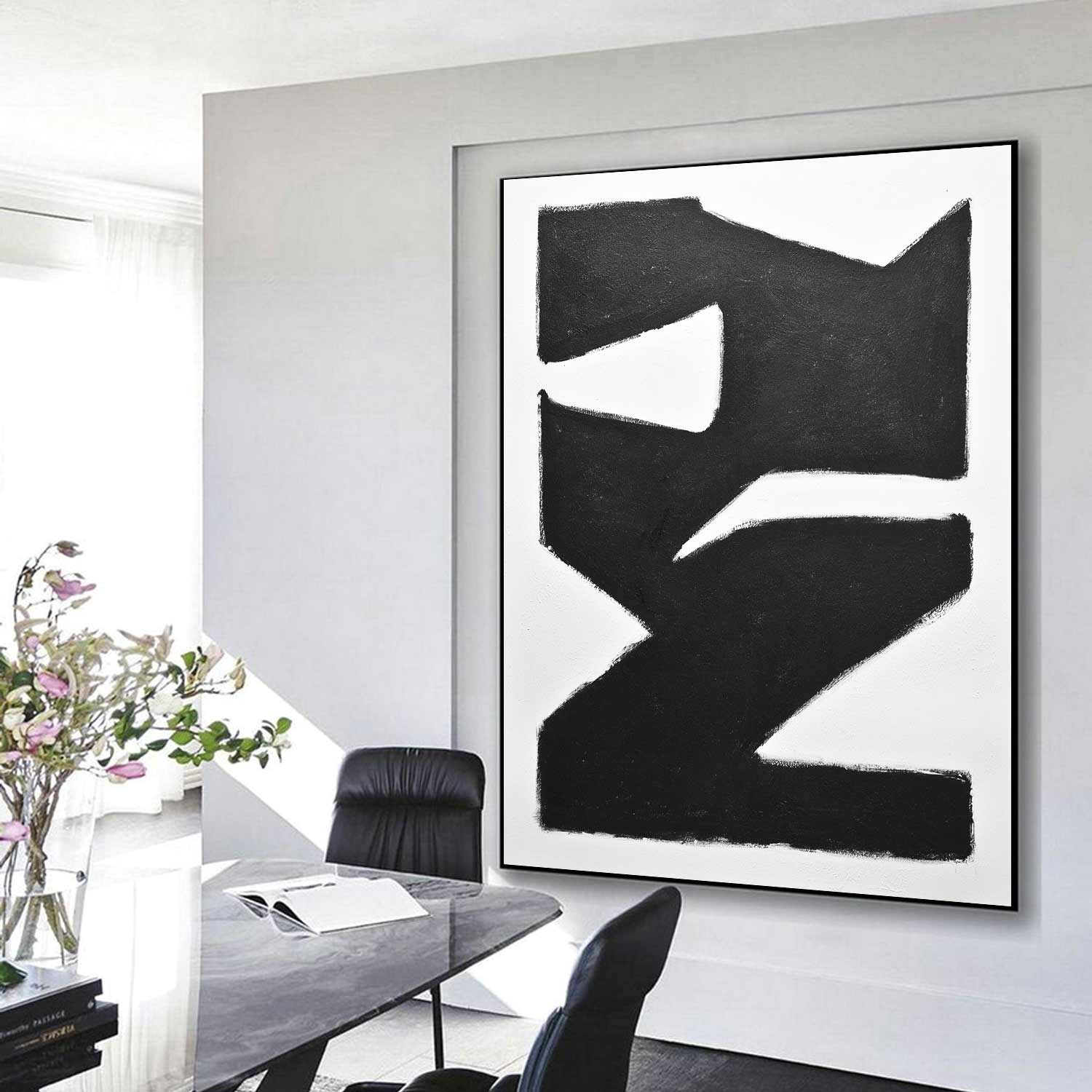 vertical black white painting