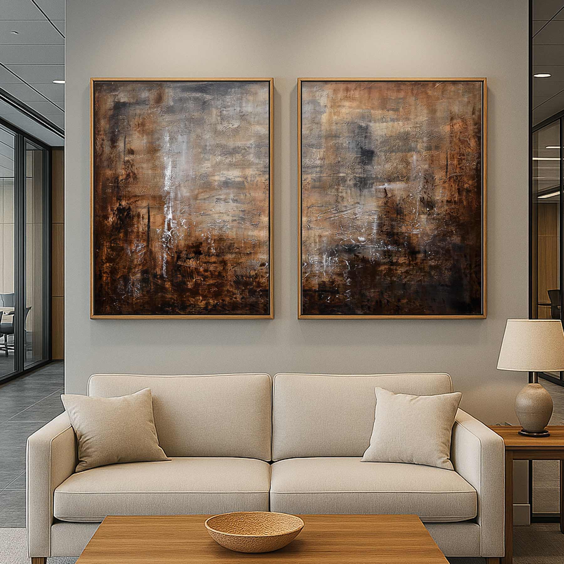 wabi sabi Earth Tones Set Of 2 Panels Original Paintings Brown Art