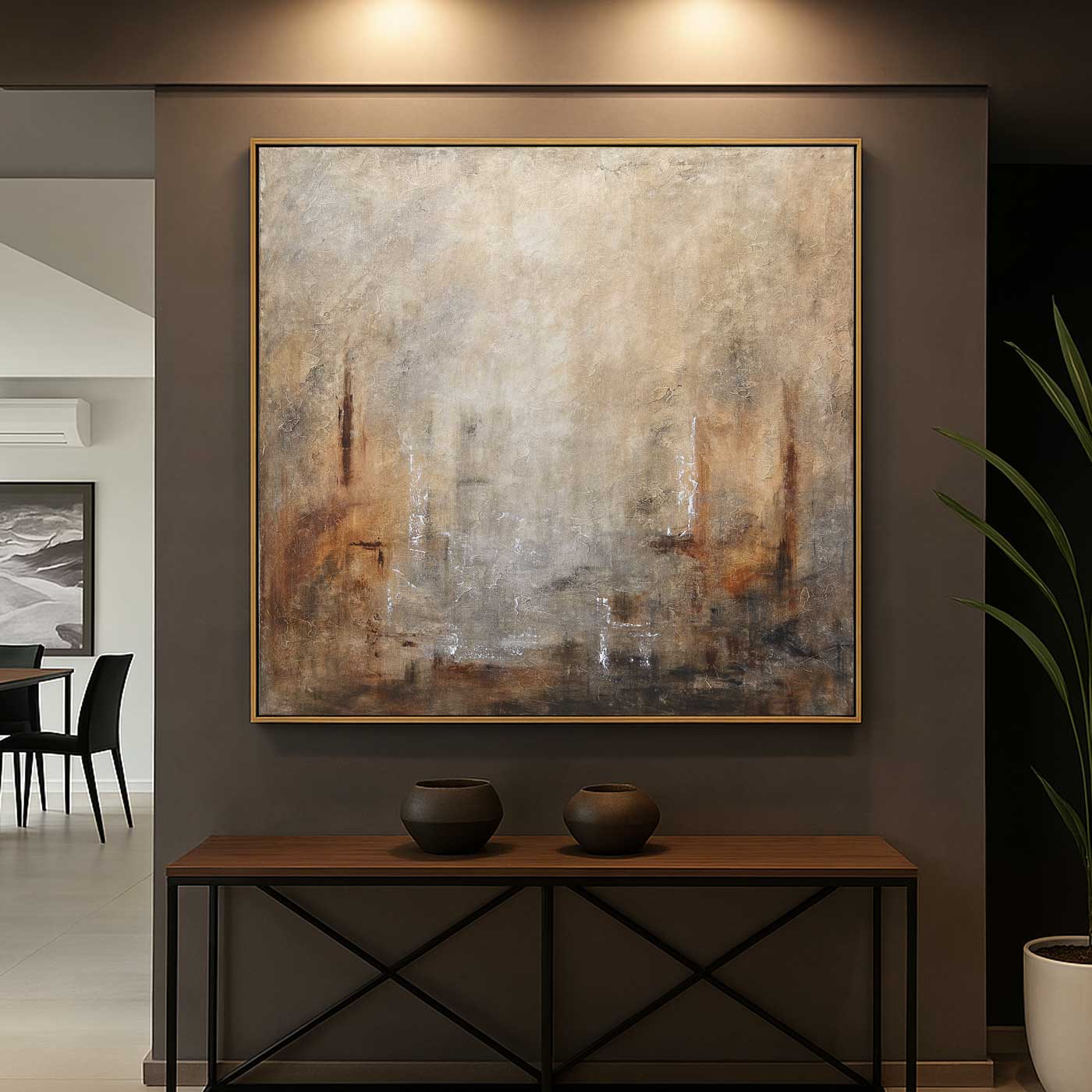 wabi sabi Framed Abstract Hand Painted Cozy Brown Sienna Painting Decor