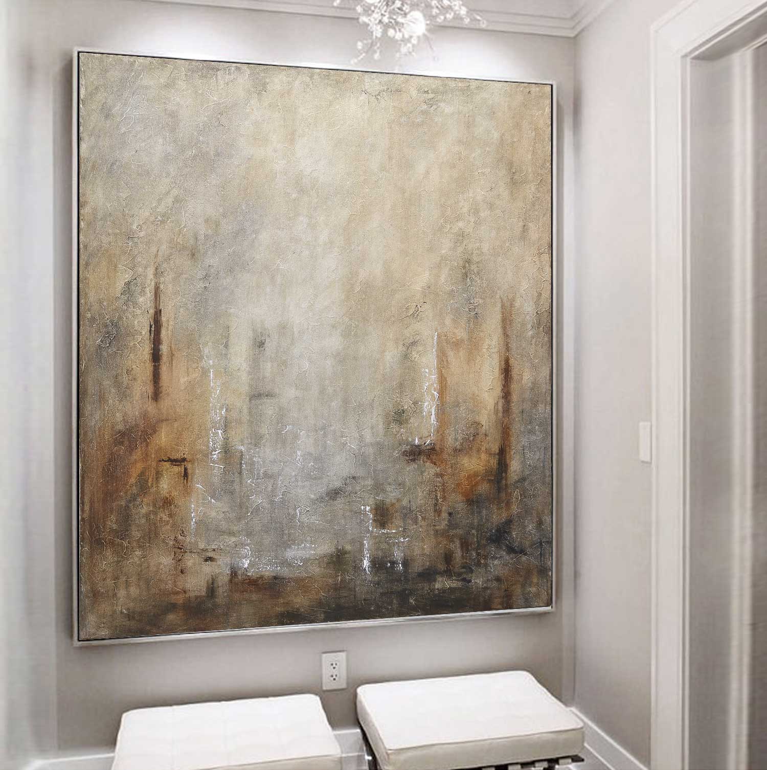 wabi sabi Framed Abstract Hand Painted Cozy Brown bench