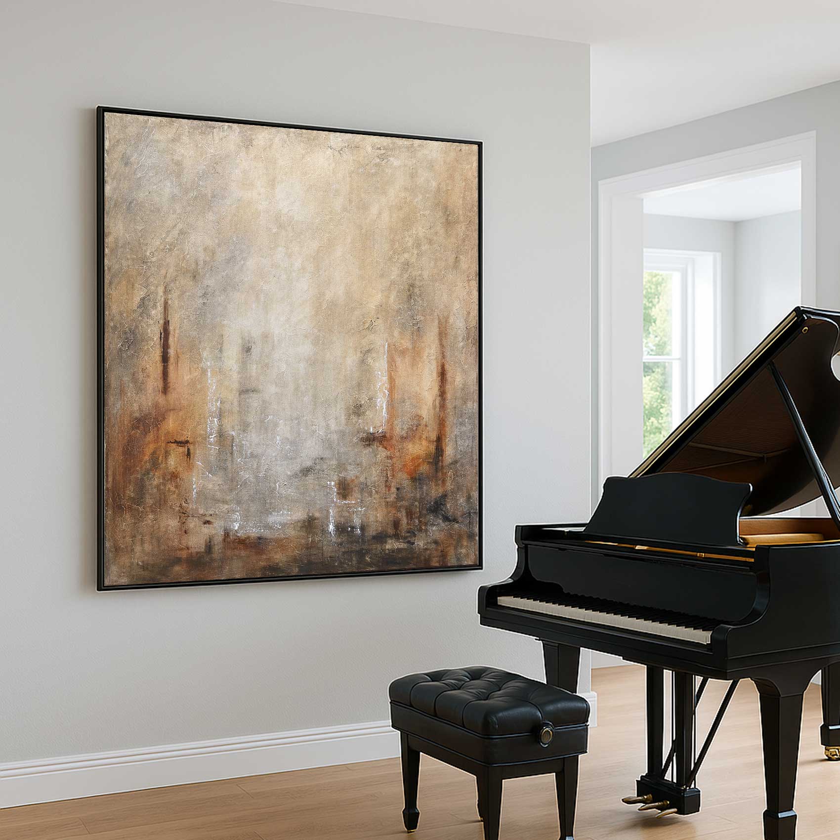 wabi sabi Framed Abstract Hand Painted Cozy Brown piano