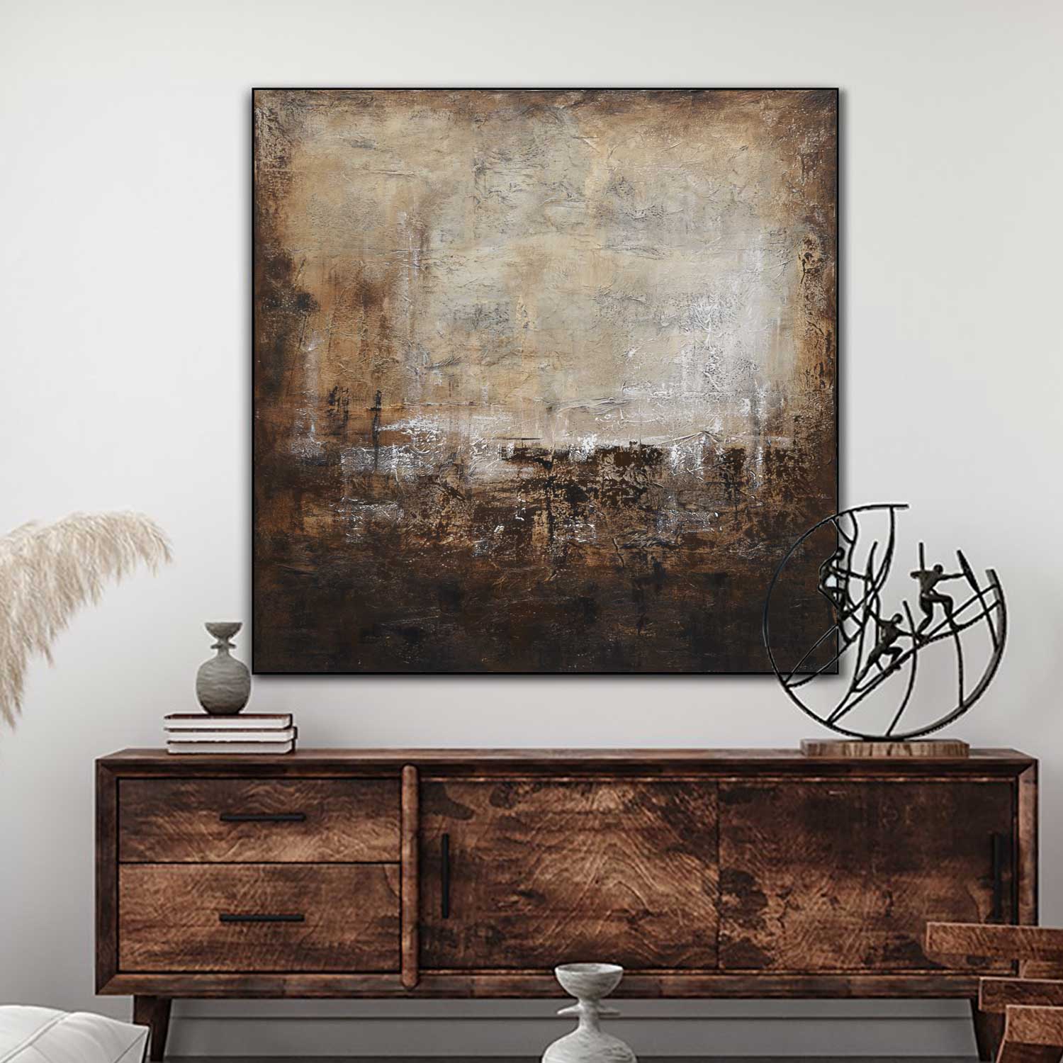 Abstract Painting Deep Brown Wabi Sabi Art For Living Room Textured warm brown